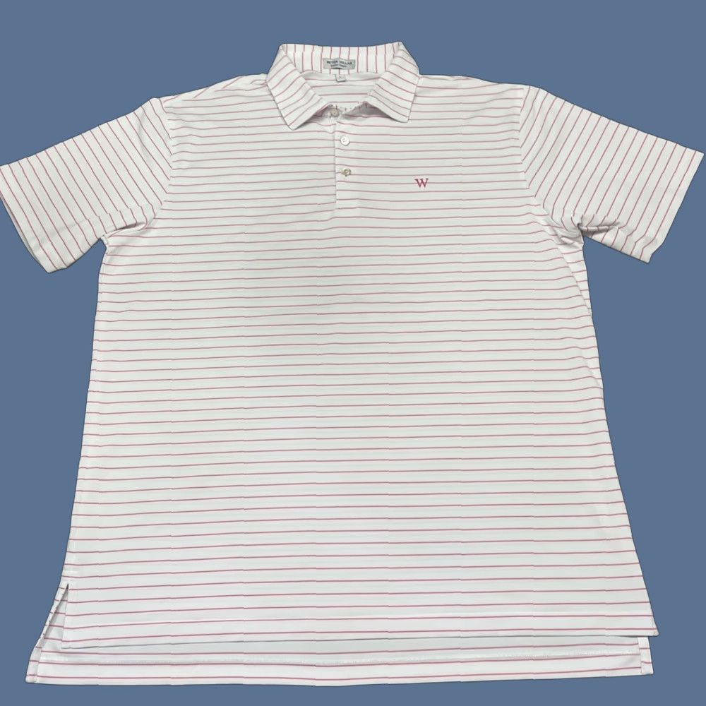 Peter Millar Peter Millar Men's Polo Shirt L Pink/White Stripe Summer Comfort Polyester Shirt Size US L / EU 52-54 / 3 - 1 Thumbnail