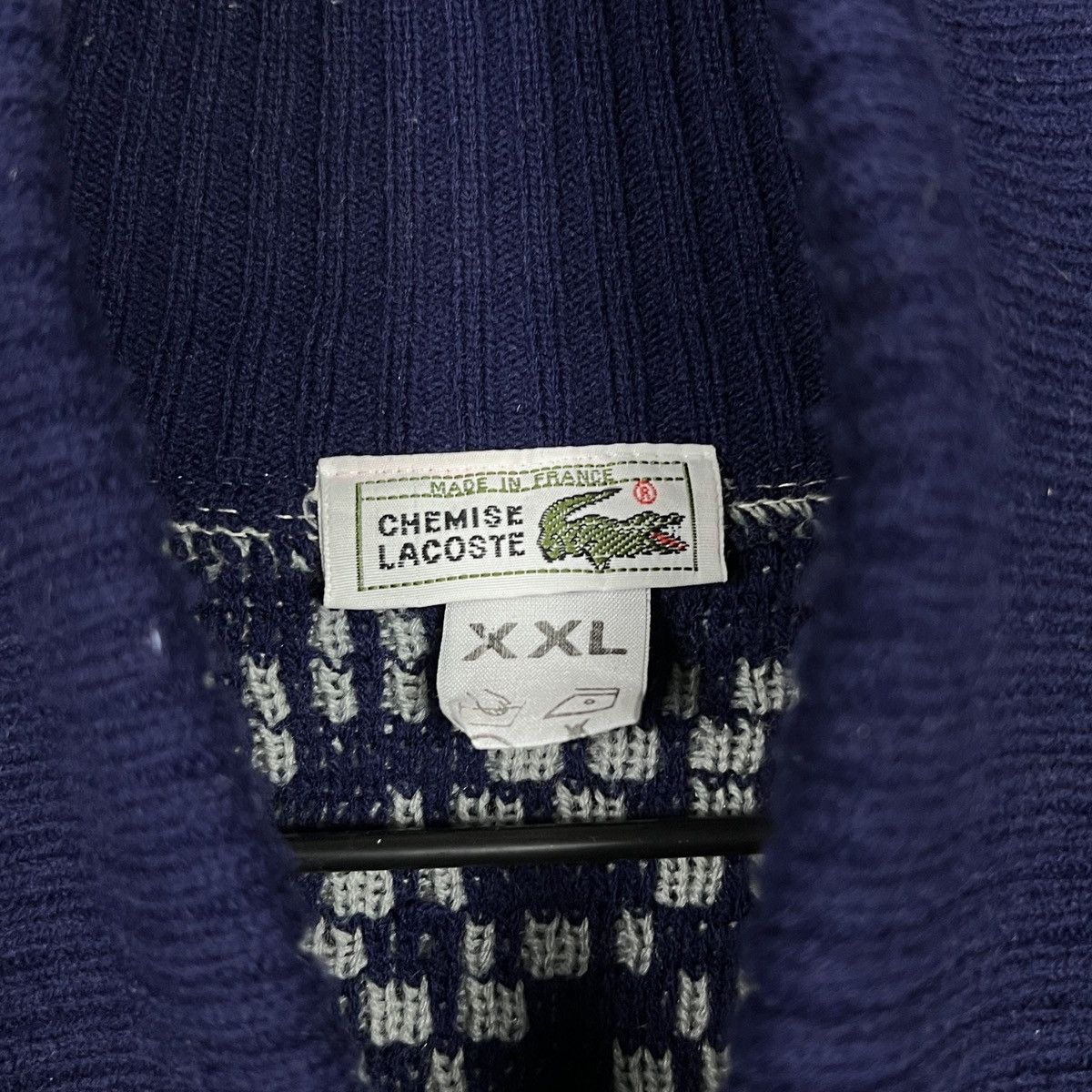Lacoste RARE Vtg Lacoste Geometric Pattern Knit Cardigan Navy L Size US XXL / EU 58 / 5 - 4 Thumbnail