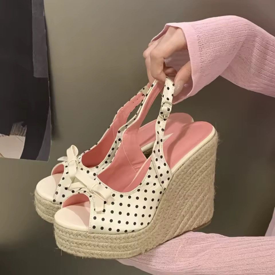 Vintage Polka Dot Y2K Retro Platform Sandals Shoes Size US 7.5 / IT 37.5 - 1 Thumbnail