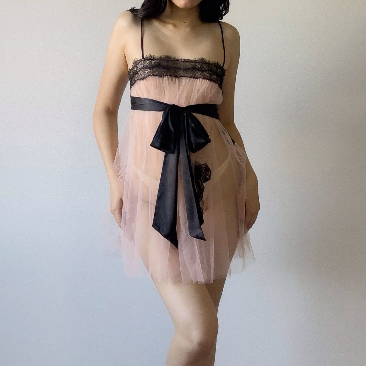 Victoria's Secret Romantic Dusty Pink Mesh & Black Lace Sheer Mini Dress/XS-M Size M / US 6-8 / IT 42-44 - 6 Thumbnail