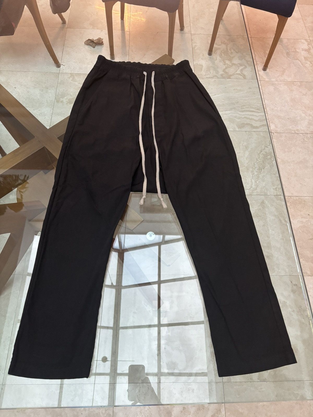 Rick Owens Black Drawstring Long Trousers