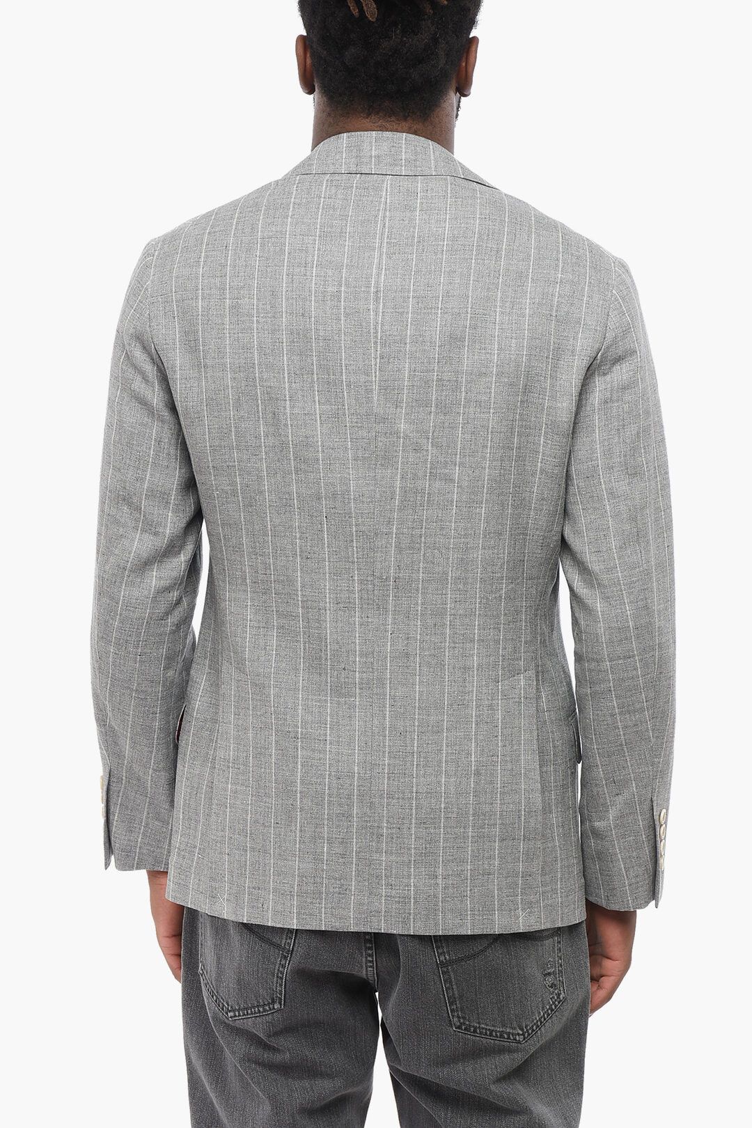 Brunello Cucinelli og1mm0725 Slim Fit Wool & Linen Blazer in Grey Size US XL / EU 56 / 4 - 2 Thumbnail