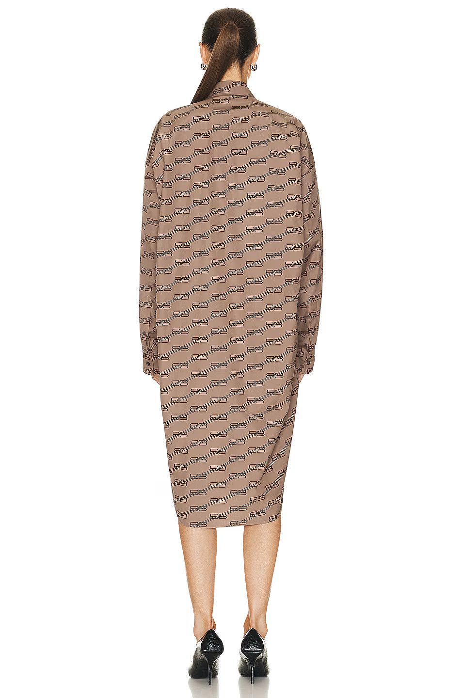 Balenciaga o1bcso1str1025 BB Monogram Cocoon Long Sleeve Dress in Beige Size S / US 4 / IT 40 - 3 Thumbnail
