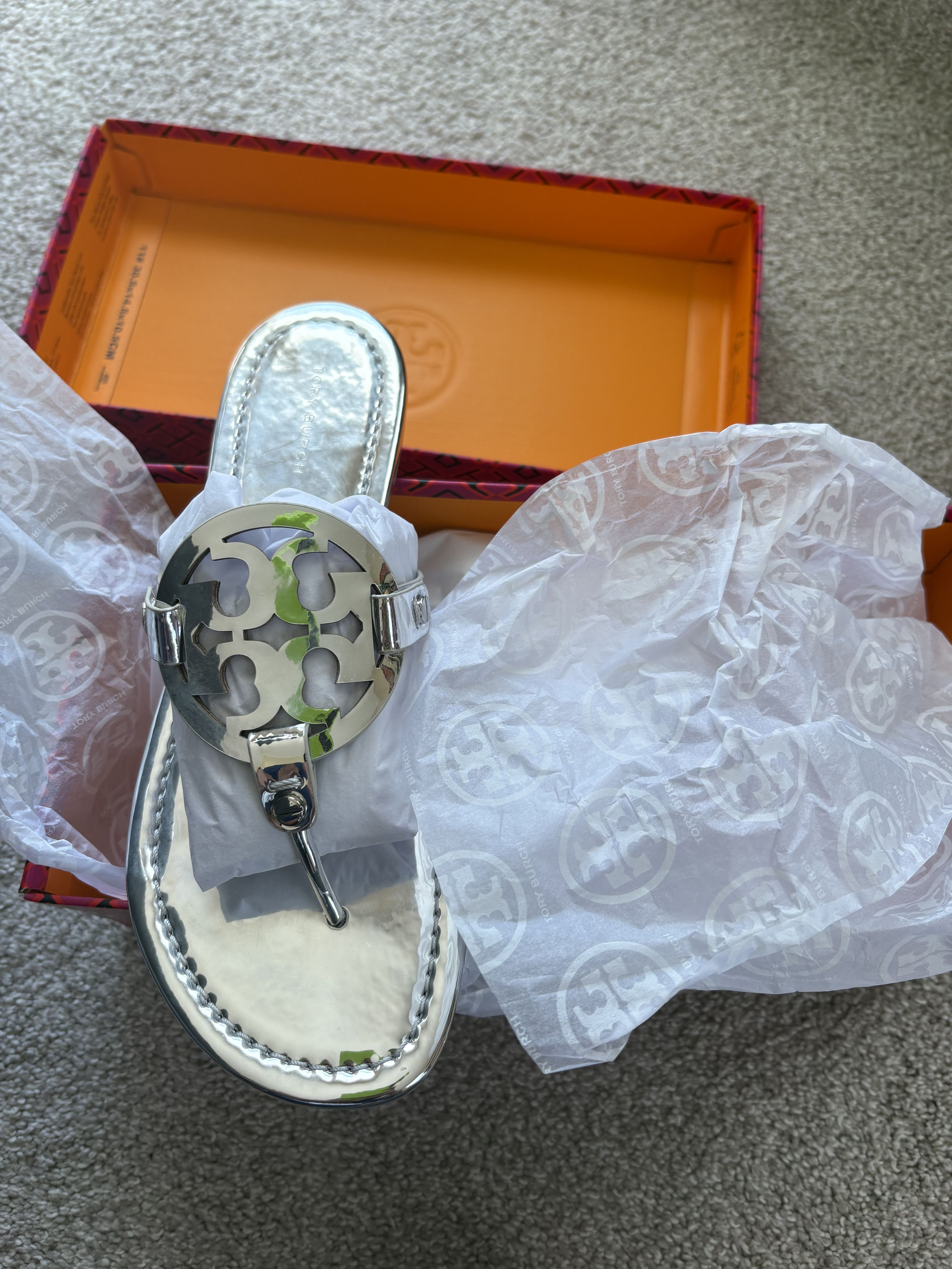 Tory Burch Silver Tory Burch Slides Size US 8 / IT 38 - 3 Thumbnail