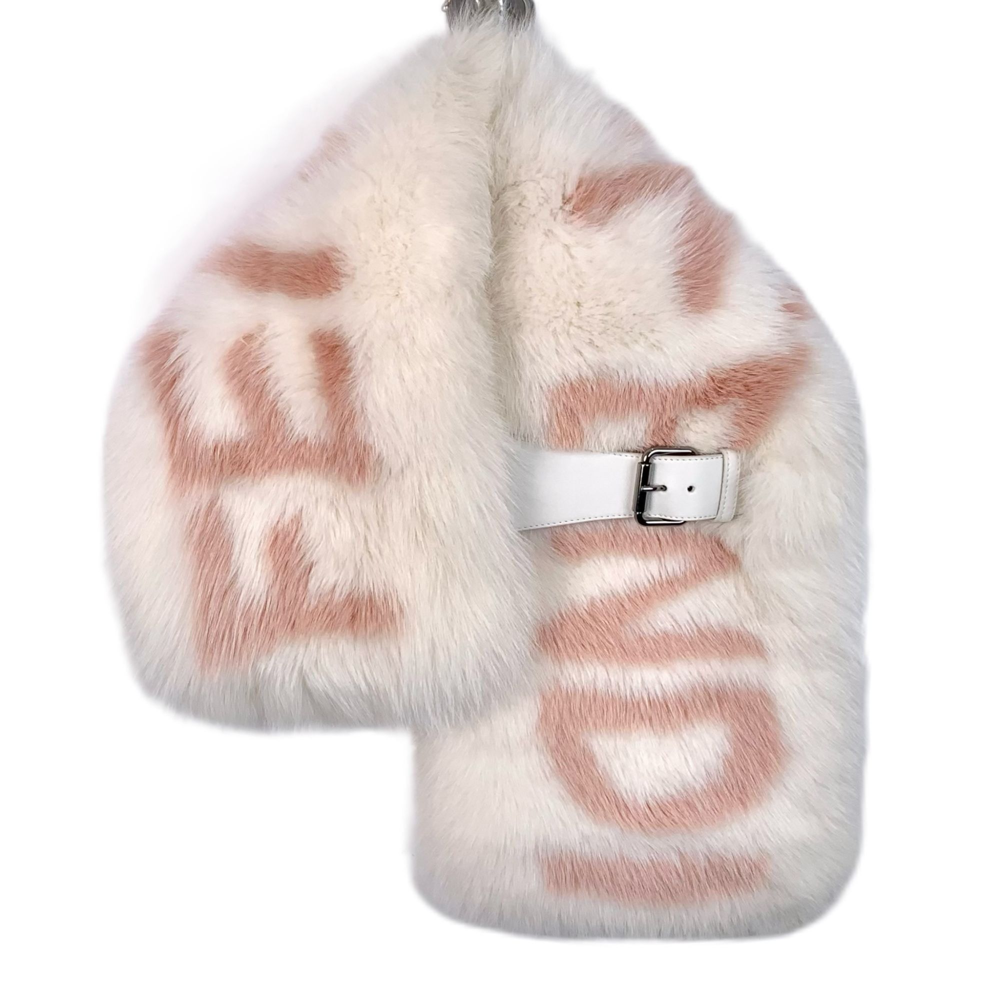Fendi Fendi Fox Fur & Silk Womens Scarf With Buckle White & Pink Size ONE SIZE - 1 Thumbnail