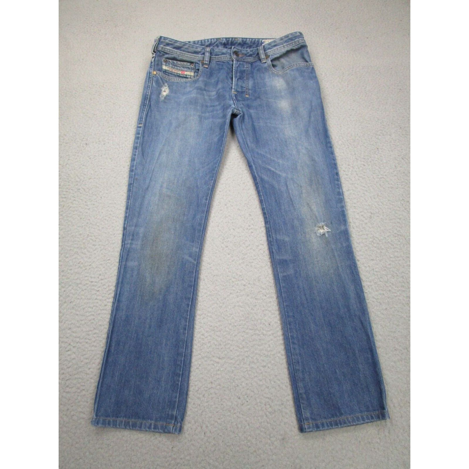 image of Diesel Jeans Mens 30 Blue Zathan Bootcut Denim Pants Distressed Grunge in White