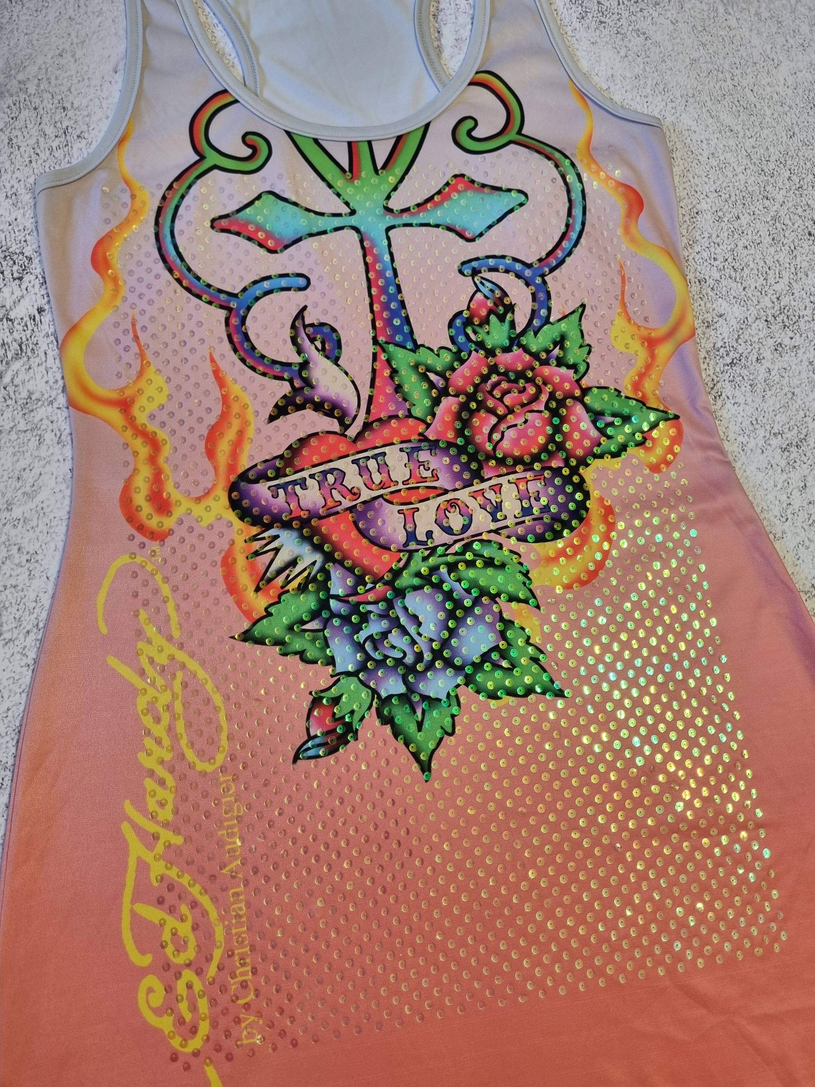 Christian Audigier × Ed Hardy × Vintage Vintage Ed Hardy True Love Y2K Mini Dress Size S / US 4 / IT 40 - 3 Thumbnail