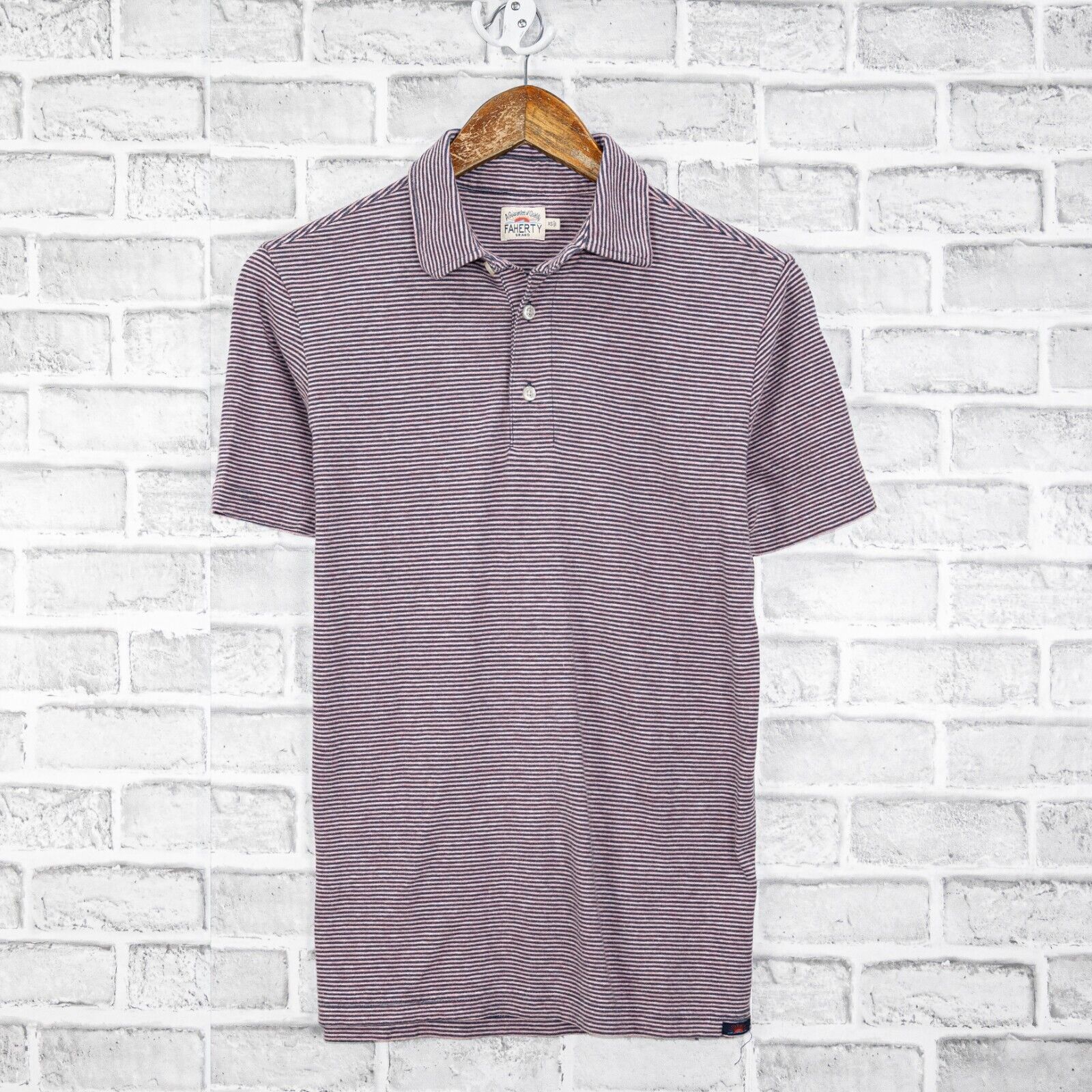 Faherty FAHERTY Men's Short Sleeve Polo Shirt Purple Blue Striped Size US XS / EU 42 / 0 - 1 Thumbnail