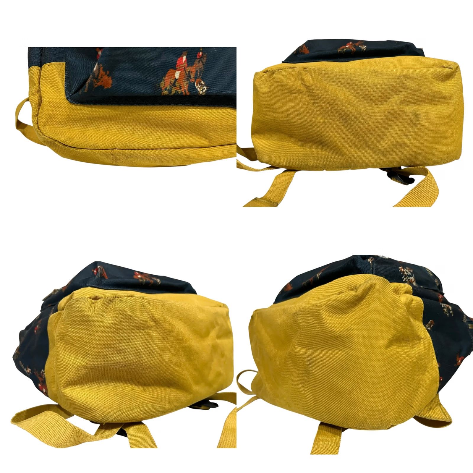 Vintage Herschel Backpack Horses Equestrian Dog Hunt Print Navy Golden Yellow Book Bag Size ONE SIZE - 8 Thumbnail