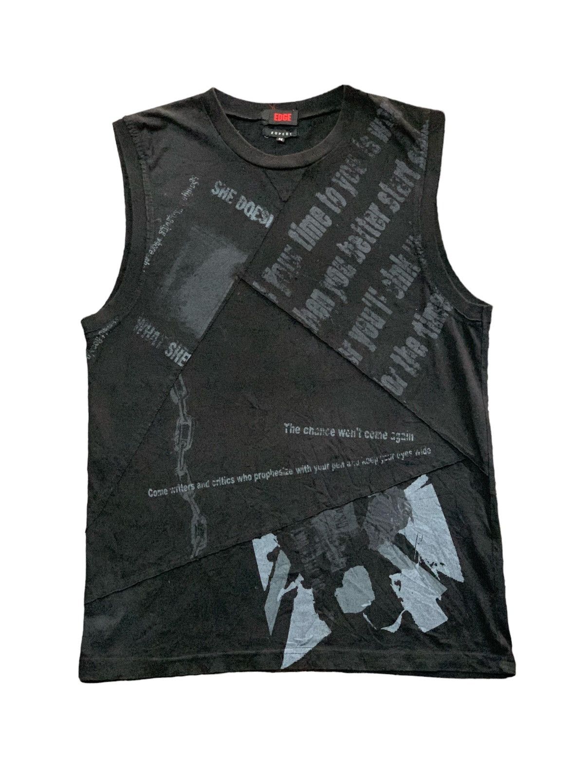 💥Edge Rupert Patchwork Poem Sleeveless Punk Tank Tops