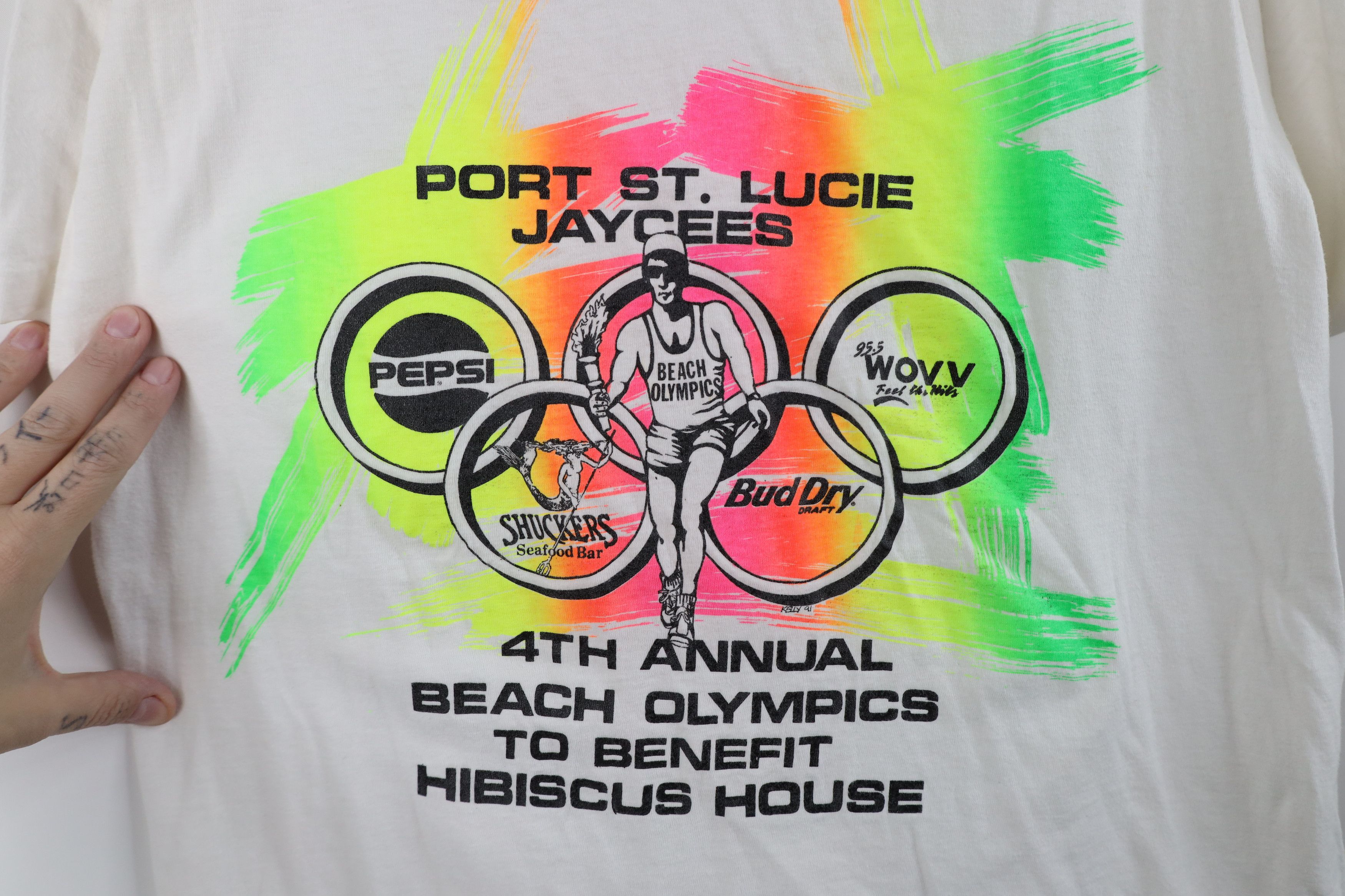 Vintage Vintage 90s Lucie Beach Olympics Short Sleeve T-Shirt USA Size US L / EU 52-54 / 3 - 4 Thumbnail