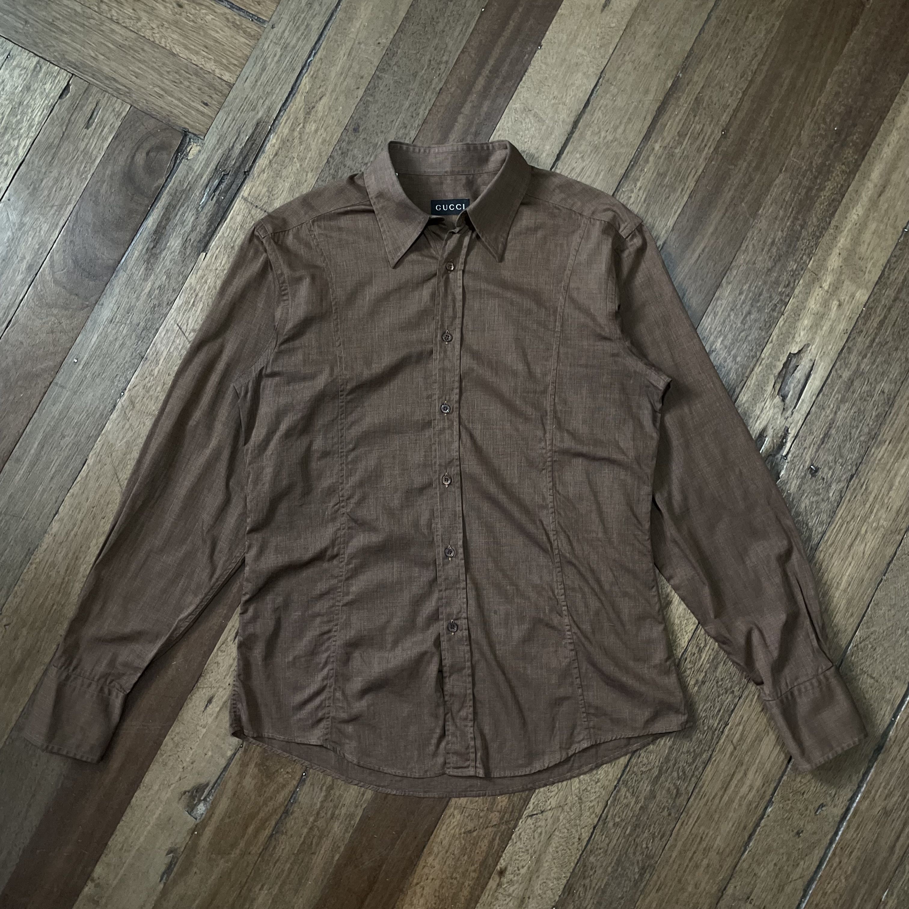 Gucci Vintage Gucci - Tomford Brown Button Up Shirt Size US M / EU 48-50 / 2 - 1 Thumbnail