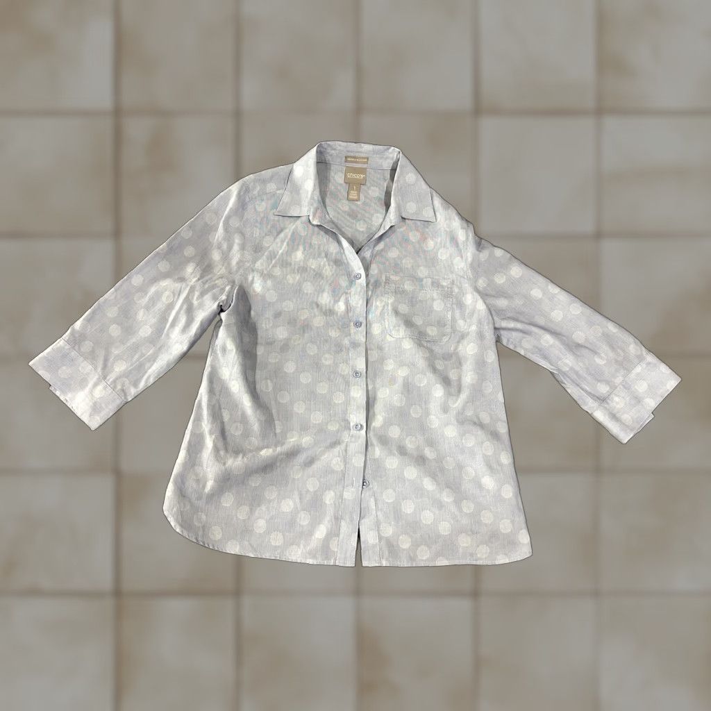 Vintage Chicos Shirt Womens 1 Blue White Polka Dot Wrinkle Resistant 3/4 Sleeve Cotton Size XS / US 0-2 / IT 36-38 - 1 Thumbnail