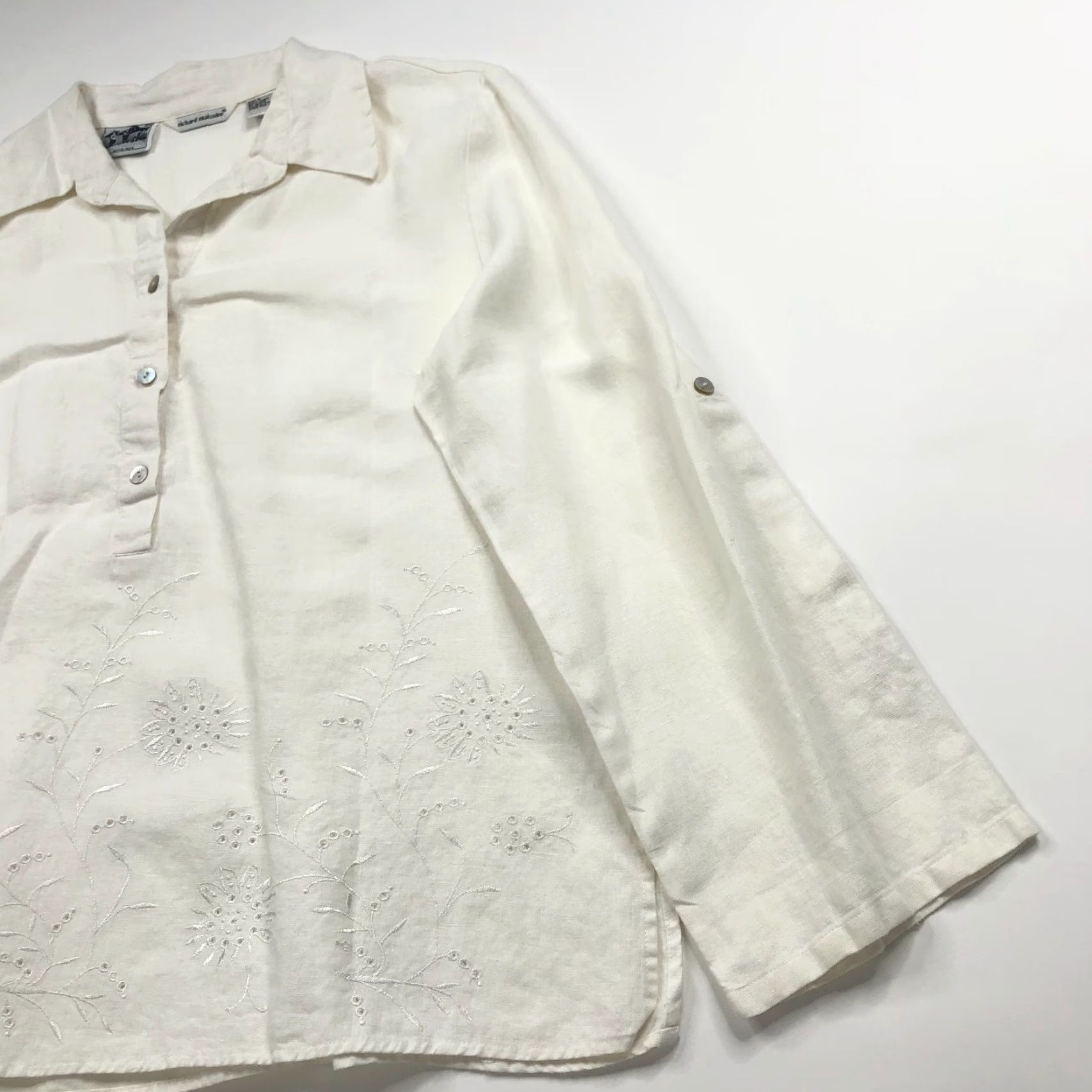 Vintage Richard Malcolm Eyelet White Button-Up Shirt Long Sleeve Linen L Womens Regular Size L / US 10 / IT 46 - 4 Thumbnail