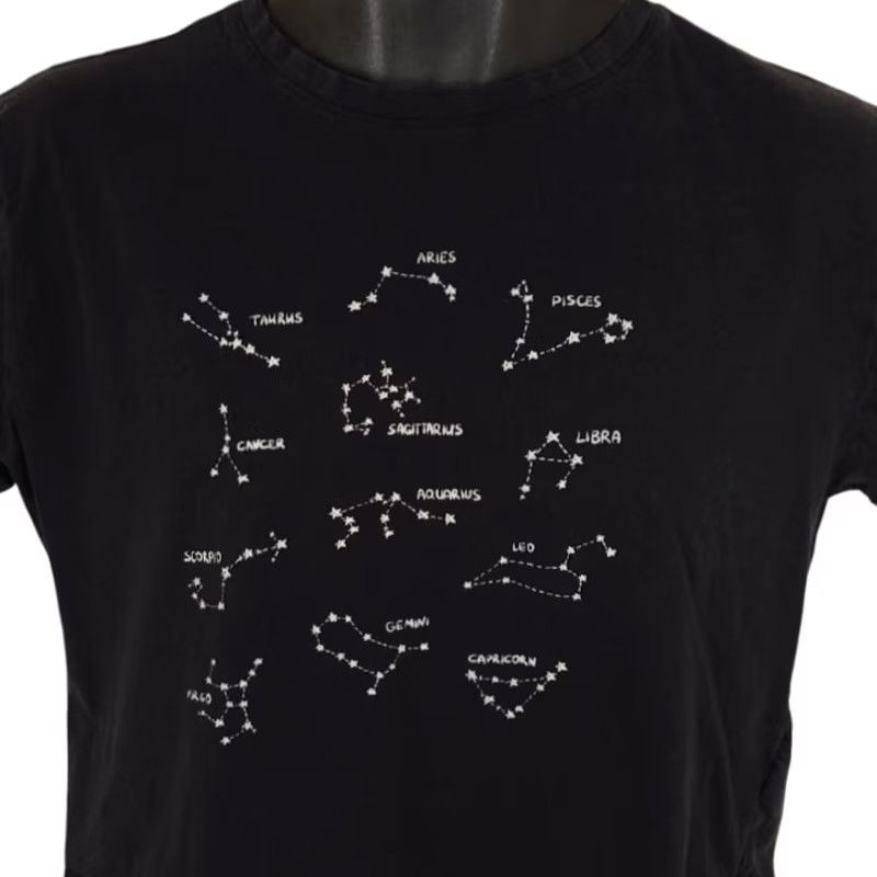 Vintage Zodiac Signs Crop Top T Shirt Womens Large Black Constellations Stars One Heart Clothing Shirts Cropped Crew Neck Short Sleeve Cotton Women Size L / US 10 / IT 46 - 2 Thumbnail