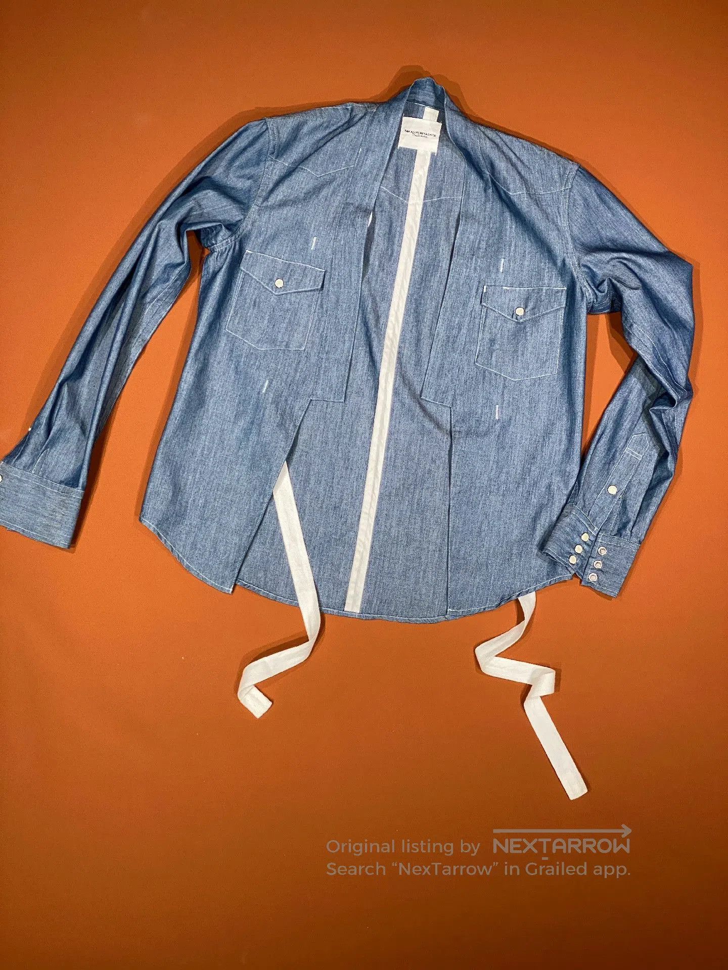 Takahiromiyashita The Soloist. TAKAHIROMIYA.SHITA Light Denim Ribbon Shirt. Size US S / EU 44-46 / 1 - 1 Thumbnail