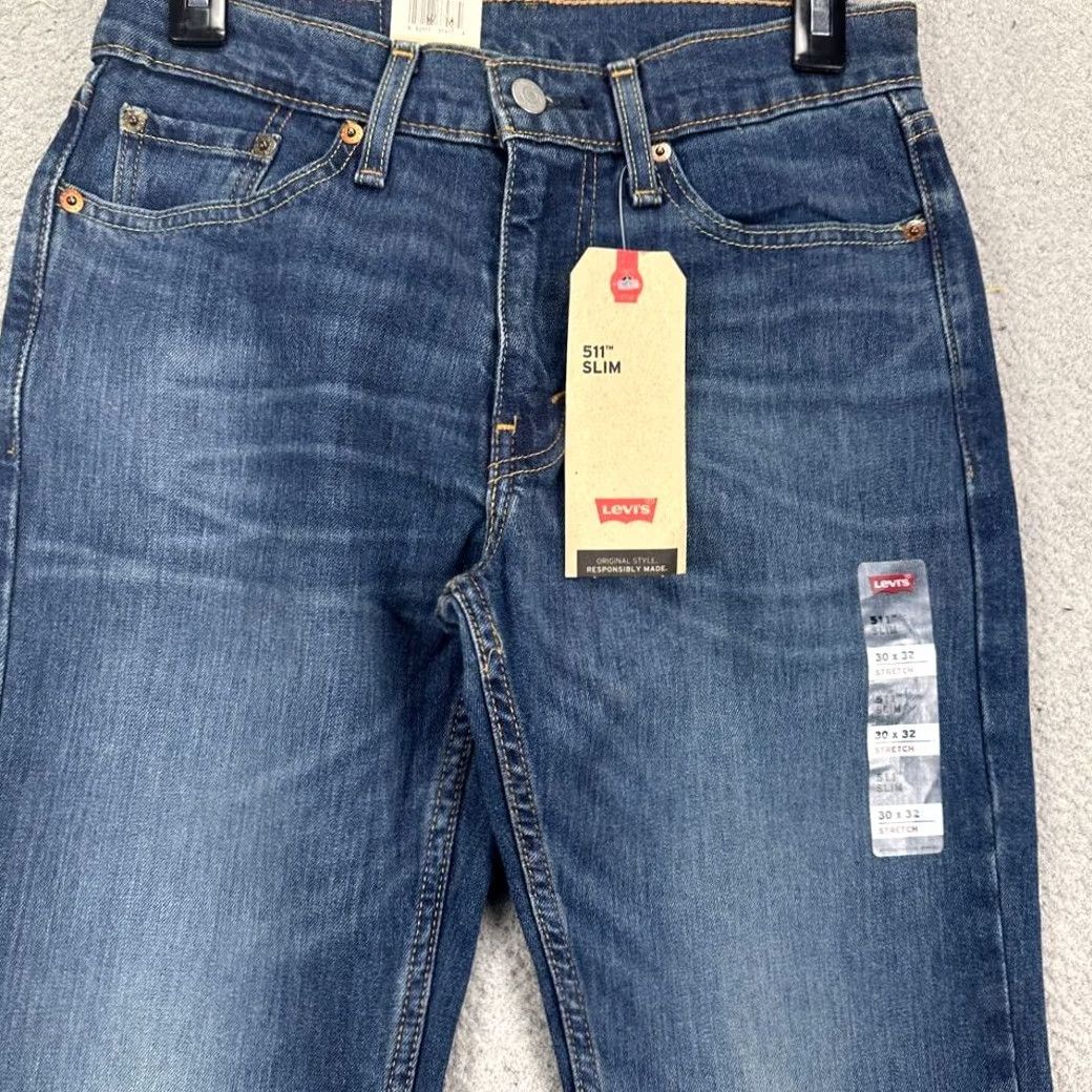 Levi's Levi's 511 Slim Fit Jeans Mens 30X32 Blue Distressed Red Tab 5 Pocket Stretch NEW Size US 30 / EU 46 - 3 Thumbnail