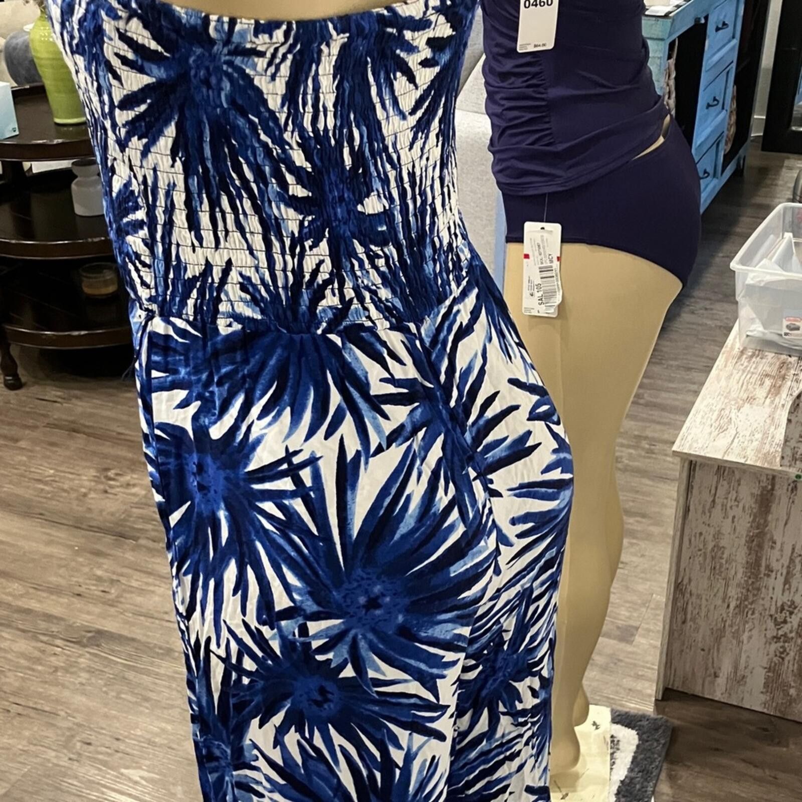 Other 1. State Blue and White Strapless Tropical Jumpsuit Size 36" / US 14 / IT 50 - 4 Thumbnail