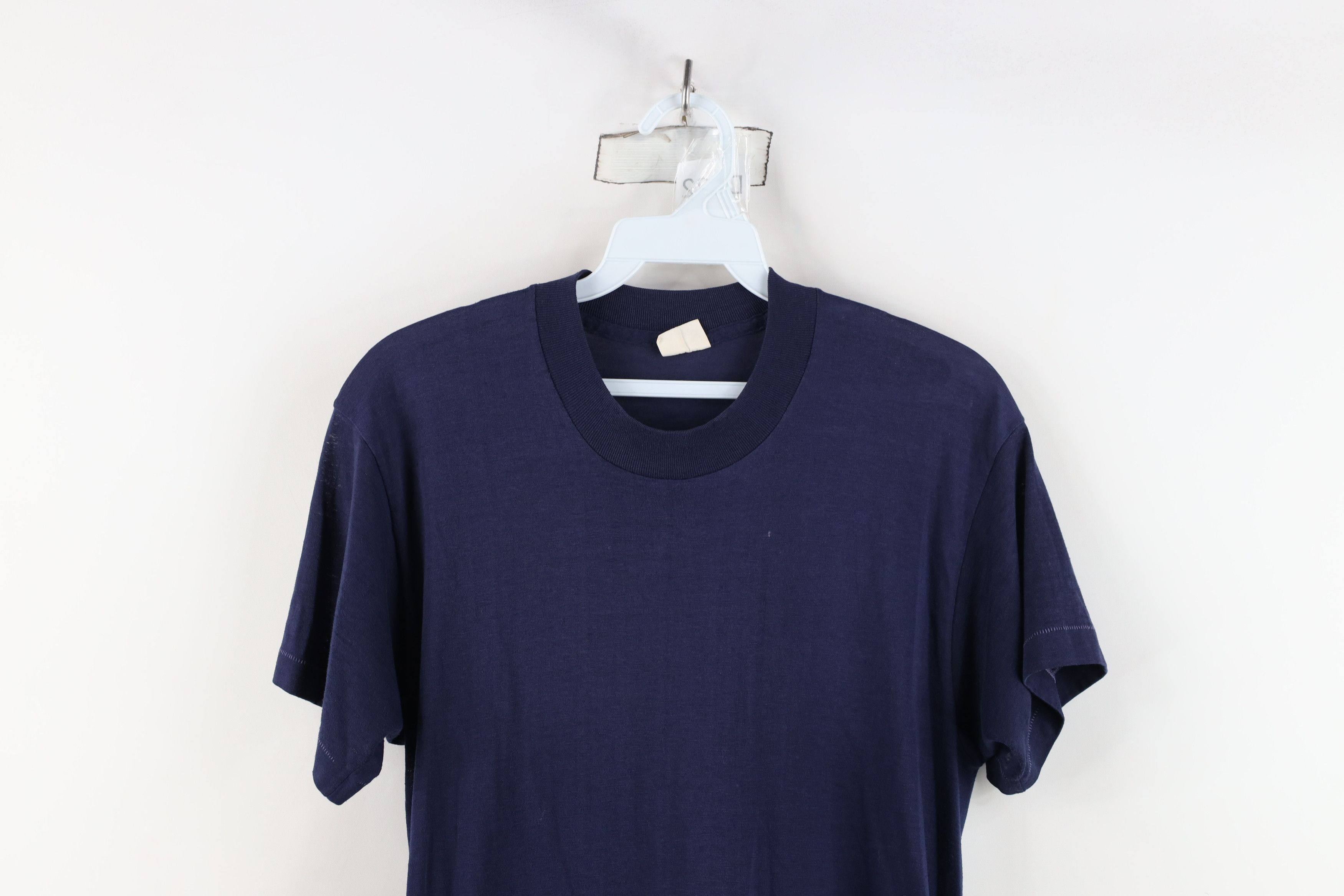 Vintage Vintage 70s Streetwear Blank Short Sleeve T-Shirt Blue USA Size US L / EU 52-54 / 3 - 2 Thumbnail