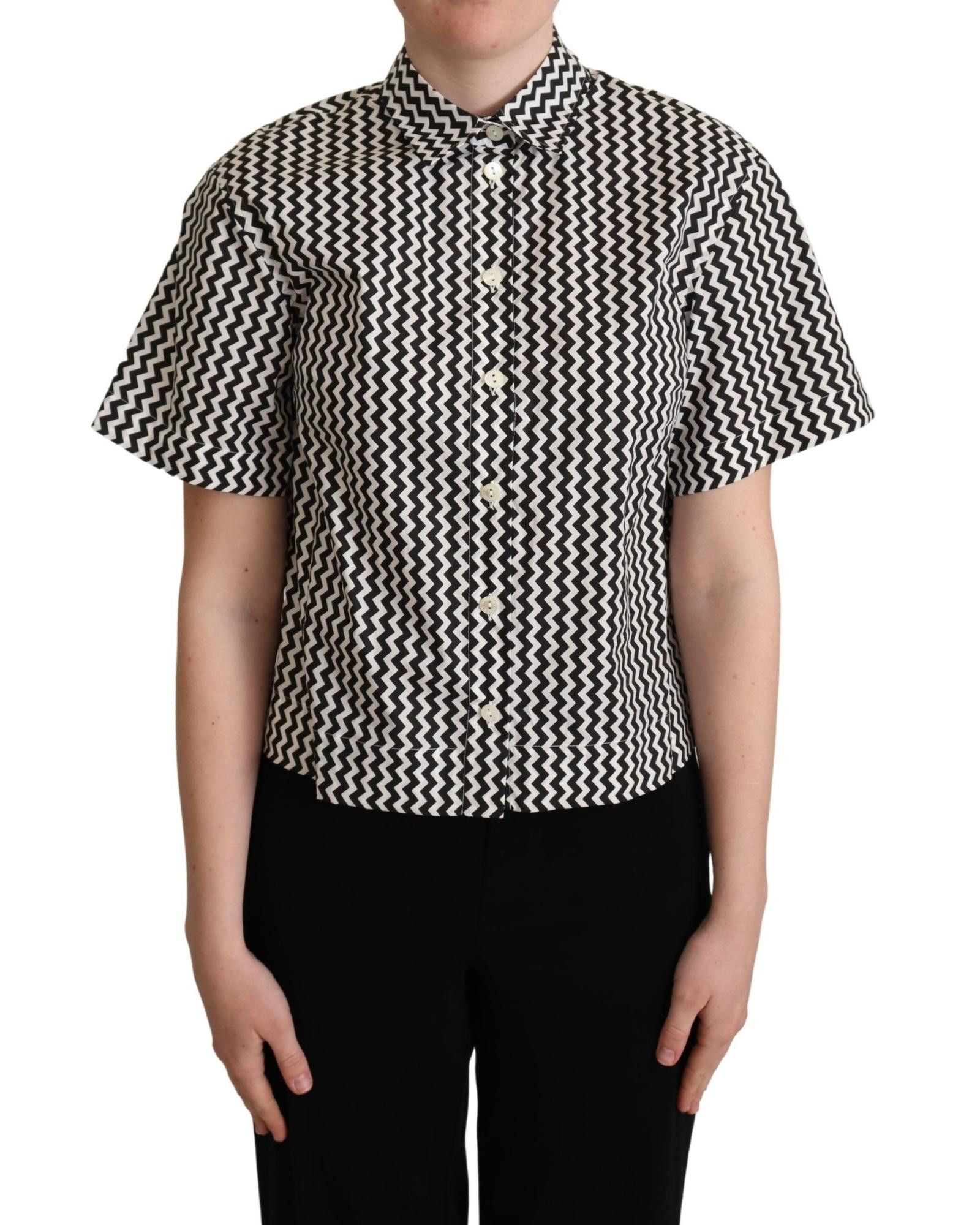 image of Dolce Gabbana Zigzag Collar Cotton Top Shirt in Black, Women's (Size Small)
