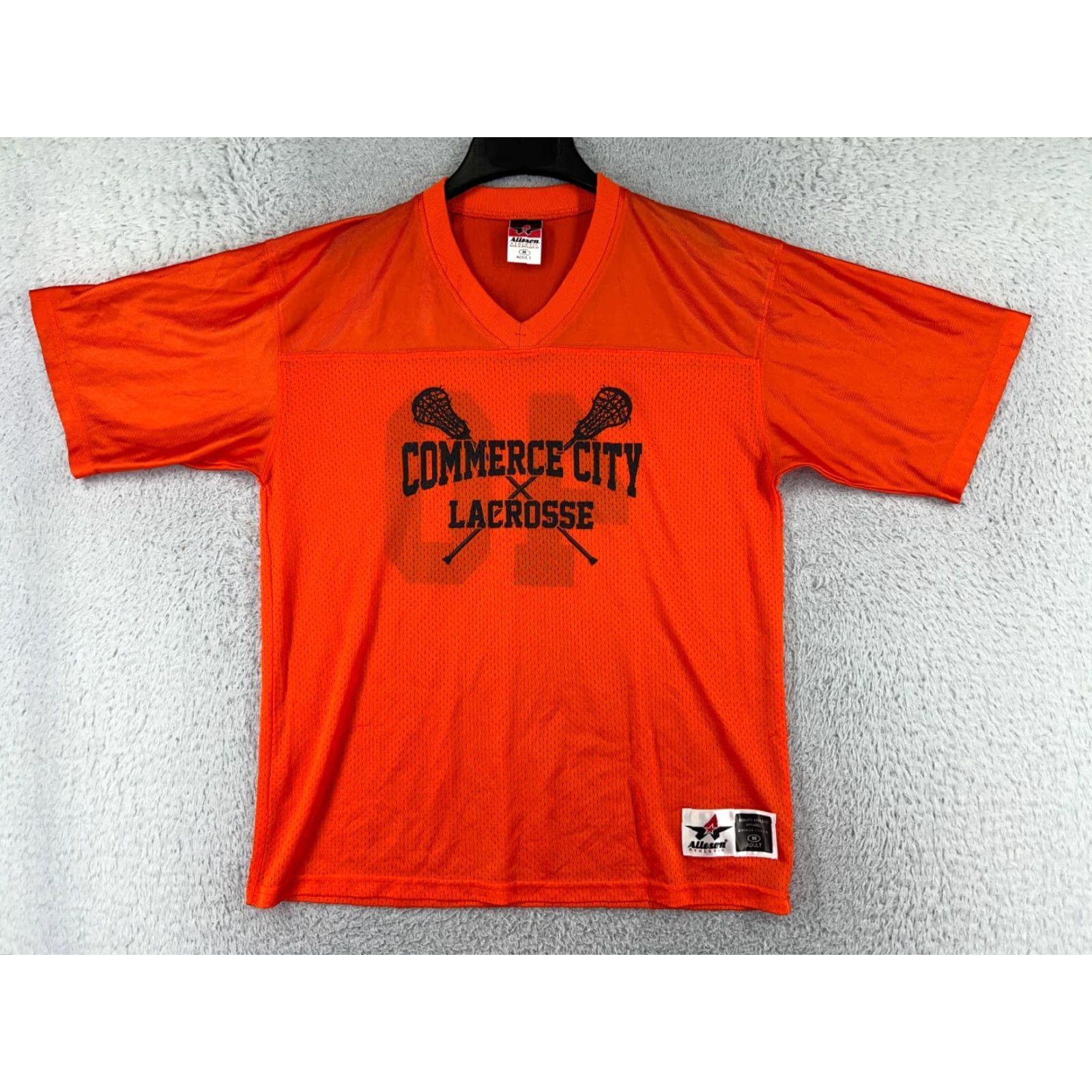 Vintage Alleson Athletic T-Shirt Mens M Orange V-Neck Polyester Shirt Sports Logo 90s? Size US M / EU 48-50 / 2 - 2 Thumbnail