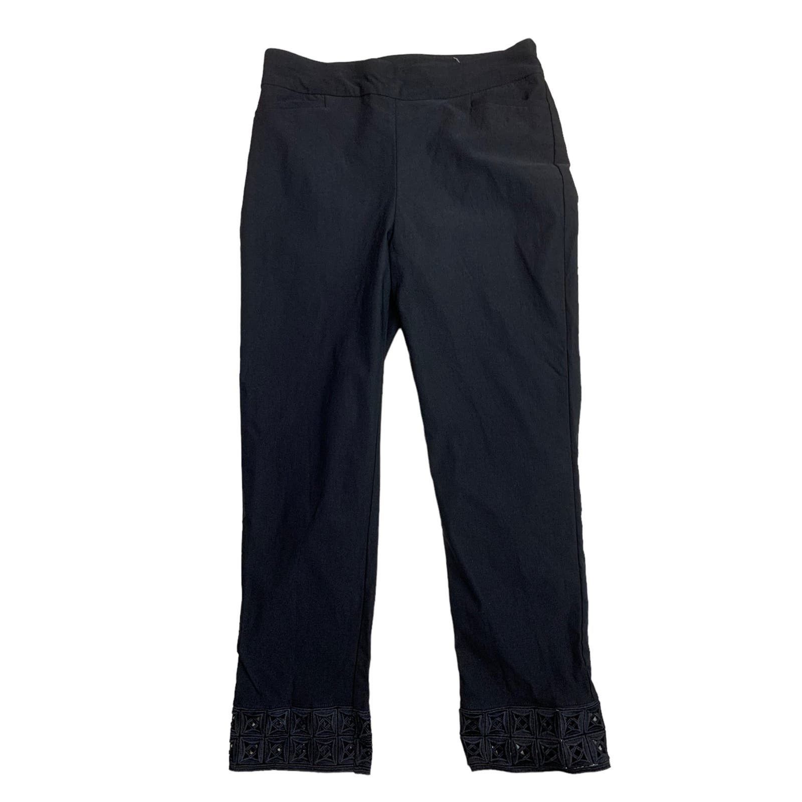 Chicos Chicos women size 8 Black Ankle Pants stretch Lace Trim Size 30" / US 8 / IT 44 - 1 Thumbnail