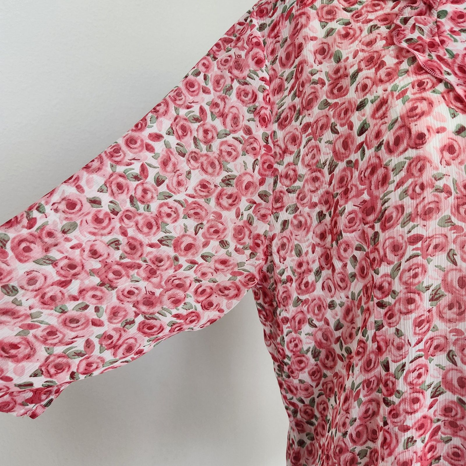 Vintage Vintage 80s Rose Print Sheer Button Down Blouse EU 42 L Size L / US 10 / IT 46 - 6 Thumbnail