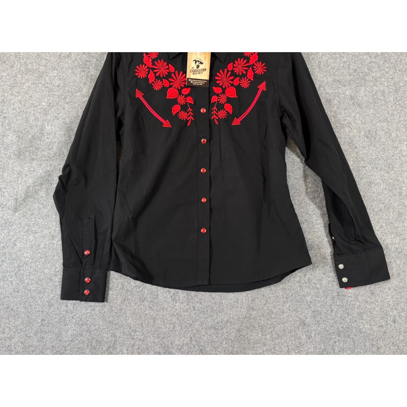 Vintage Ace of Diamond Western Shirt Womens S Black Red Embroidered Pearl Snap NWT Size S / US 4 / IT 40 - 4 Thumbnail