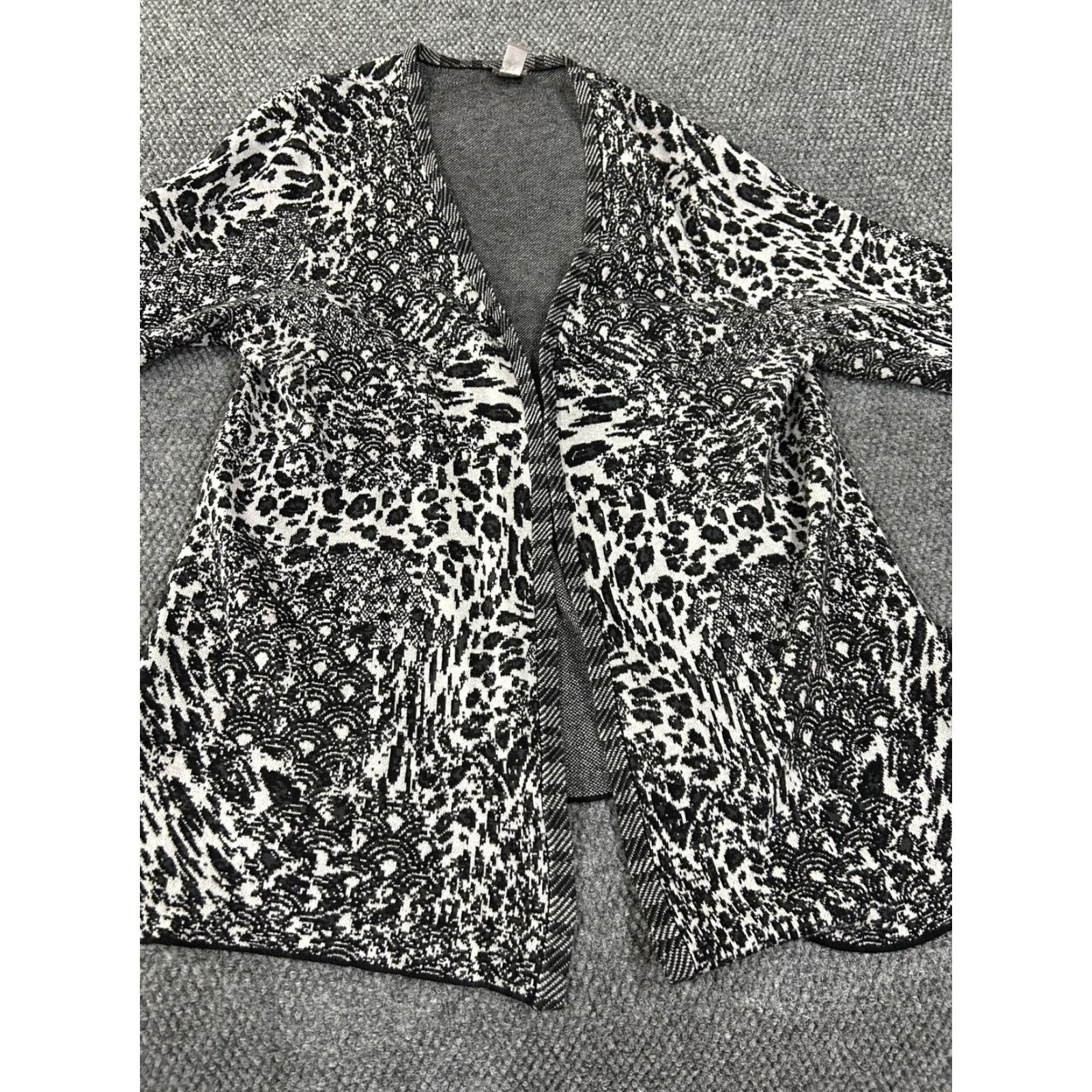 Vintage Chicos Easywear Cardigan Sweater Open Front 3/4 Sleeve Black White Leopard Animal Print Womens XL Cardigan Size XS / US 0-2 / IT 36-38 - 3 Thumbnail