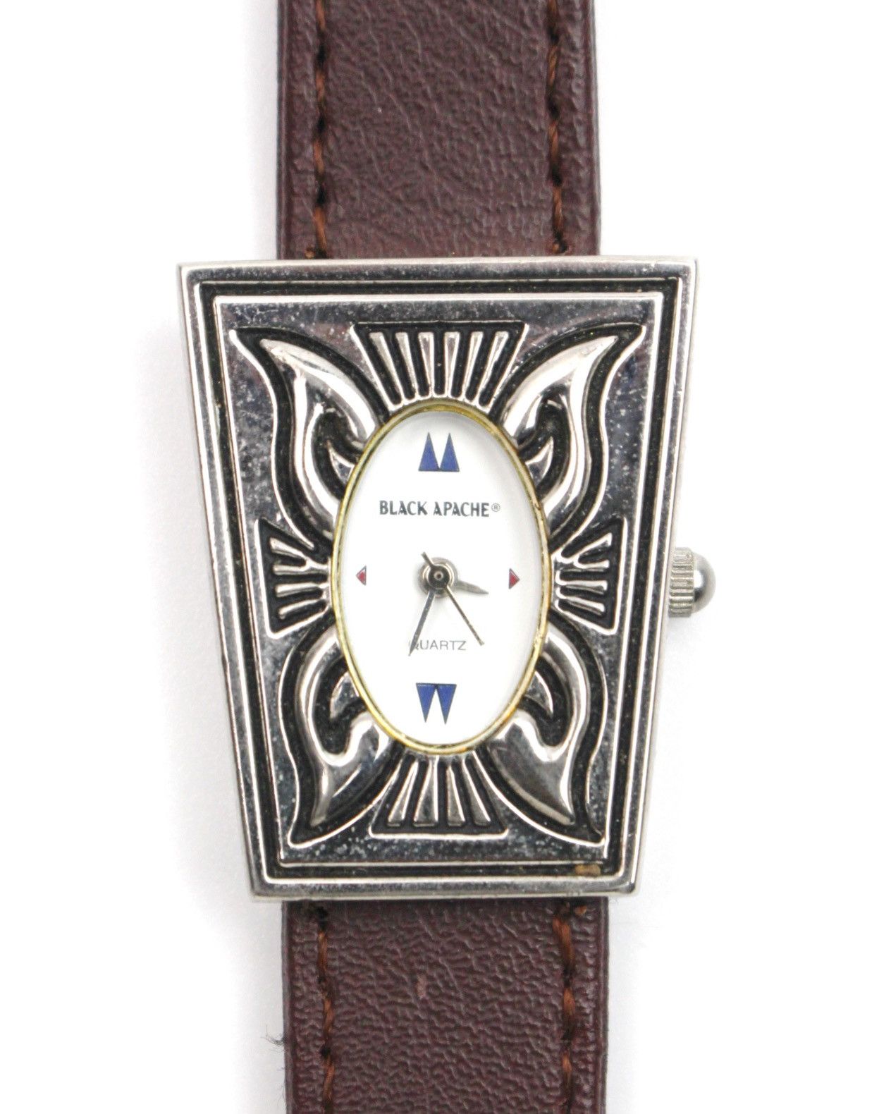 Vintage 1990S BLACK APACHE ORNATE FRAME OVAL WESTERN LEATHER WATCH Size ONE SIZE - 1 Thumbnail