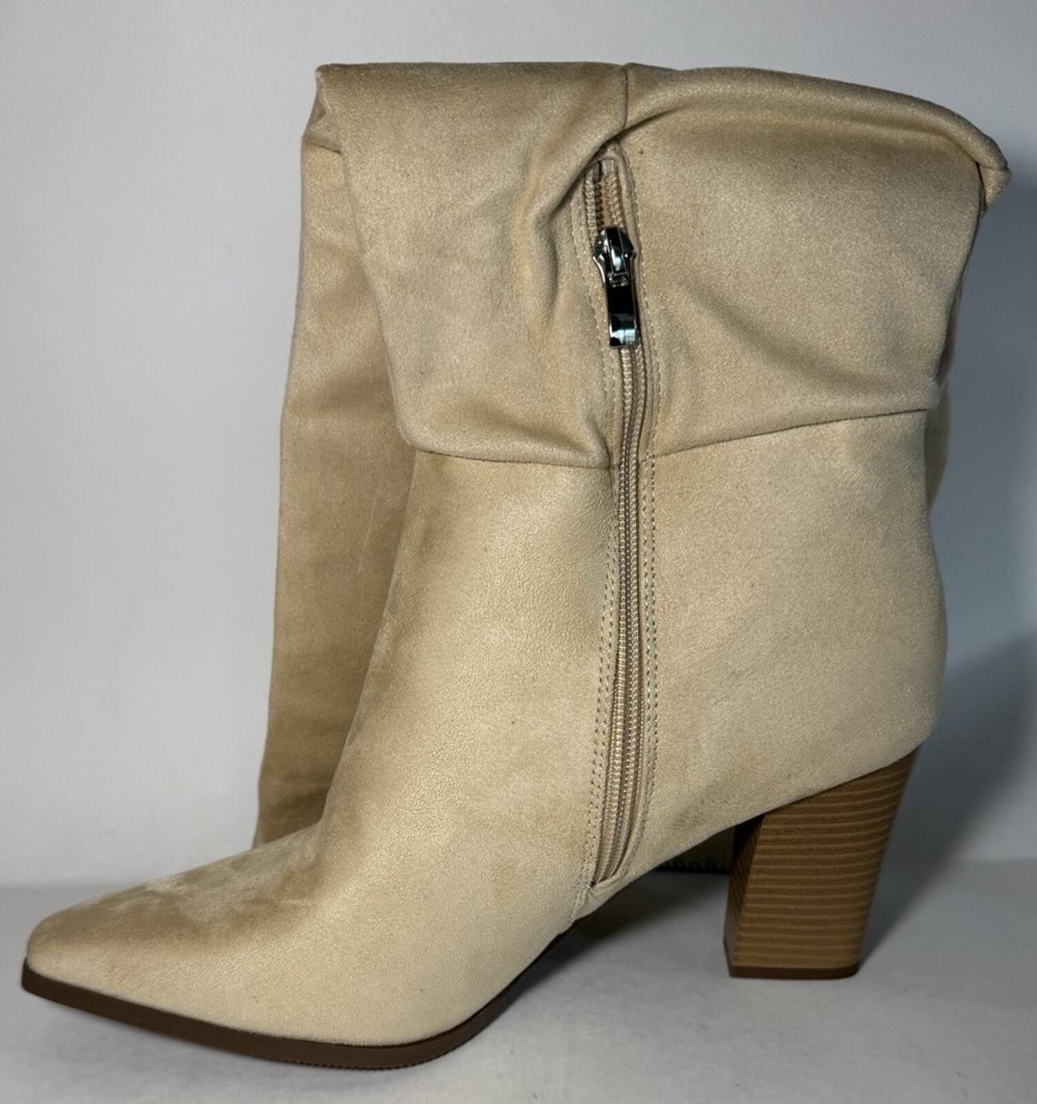 Other Pointed Toe Knee High Faux Suede Chunky Boot with Zipper Tan Size US 11 / IT 41 - 6 Thumbnail