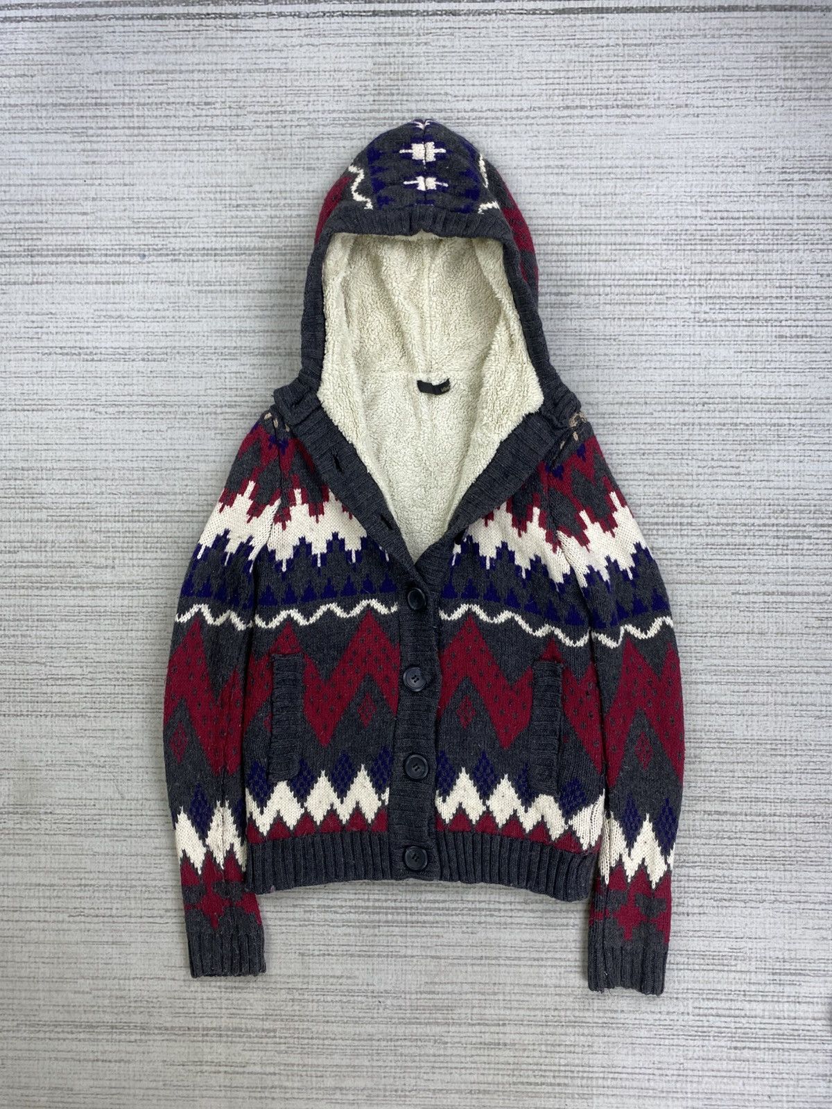 Japanese Brand Vintage Leshop Navajo Style Fullbutton Knit Hoodie Size US S / EU 44-46 / 1 - 6 Thumbnail