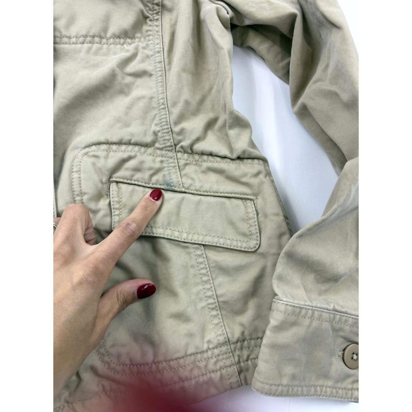 Vintage L.L. Bean Jacket XS Beige Cotton Twill Button Front Utility Pockets Short Womens Size 26" / US 2 / IT 38 - 2 Thumbnail
