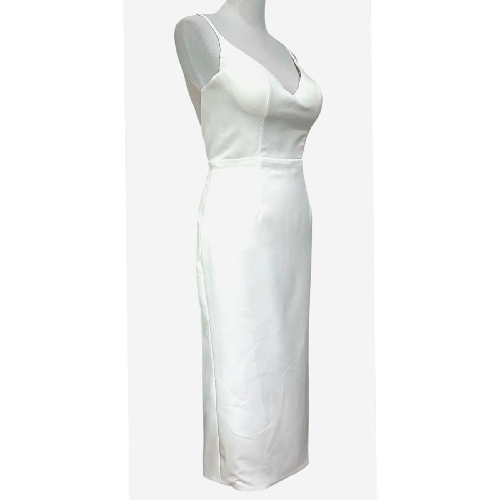 Vintage Olia Zavozina White Wedding Dress Midi Satin Pearl Buttons Down Back Slit Size M / US 6-8 / IT 42-44 - 5 Thumbnail
