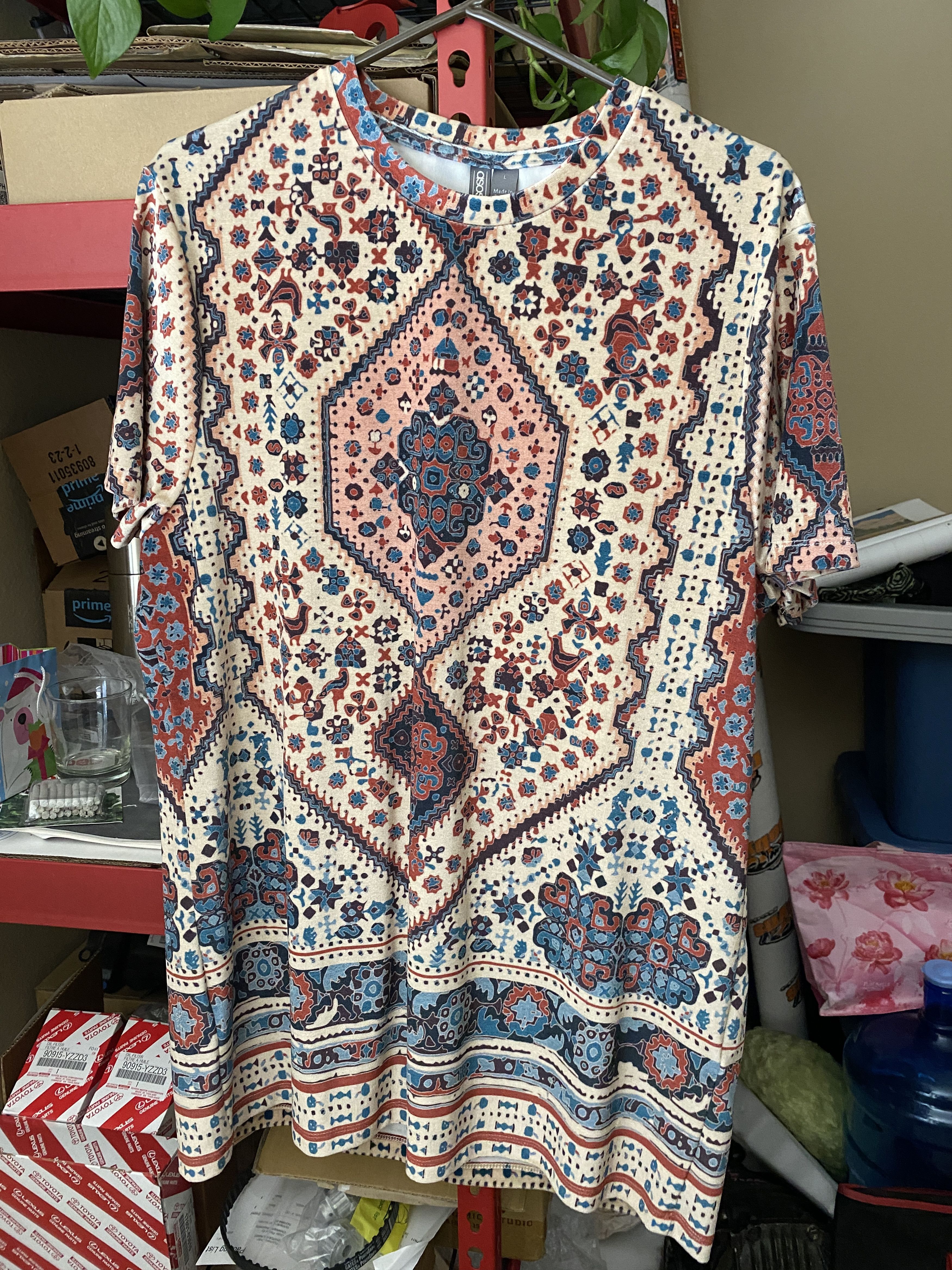 Asos Velour Geometric Floral Print Shirt Size US L / EU 52-54 / 3 - 1 Thumbnail