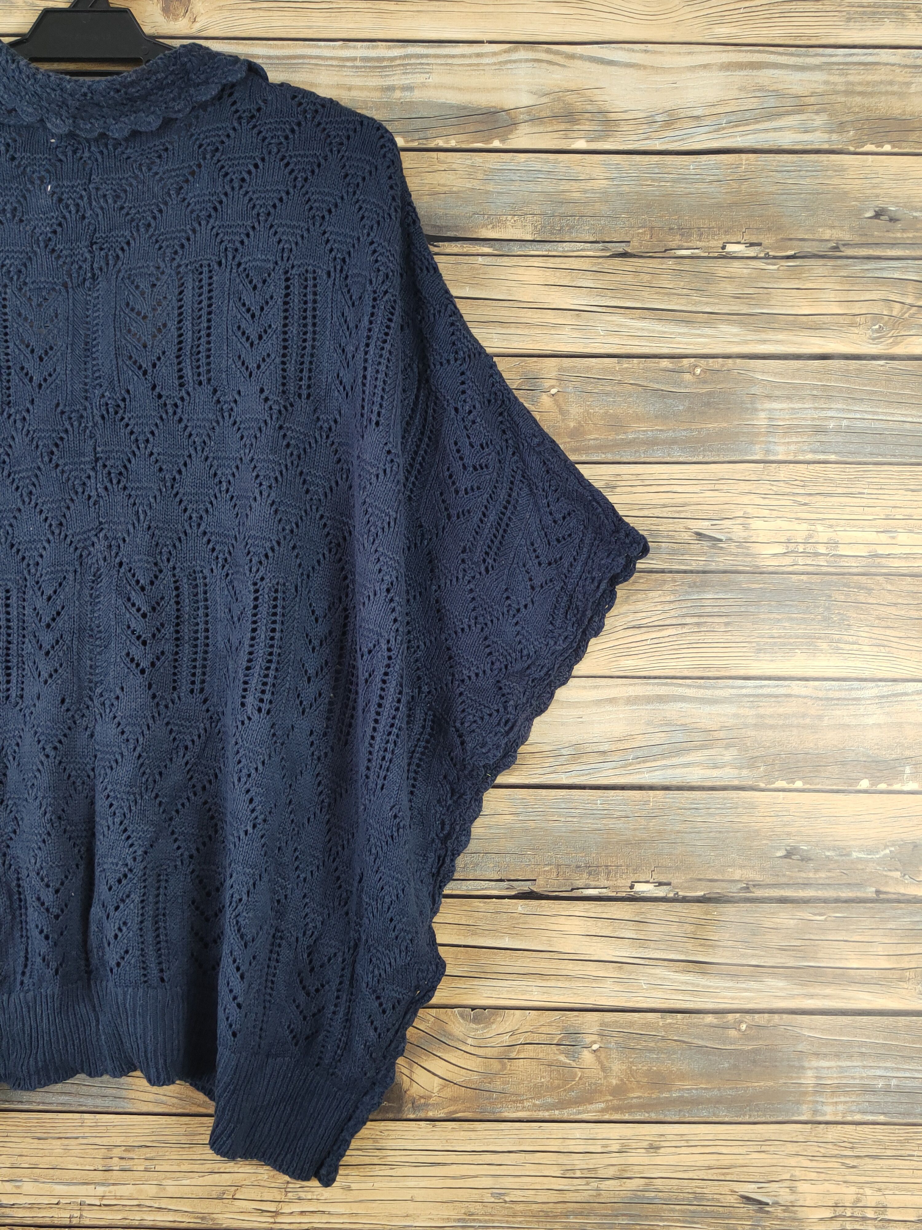 Japanese Brand Olive des Olive Navy Net Knitwear Cardigan #W1811 Size XL / US 12-14 / IT 48-50 - 10 Thumbnail