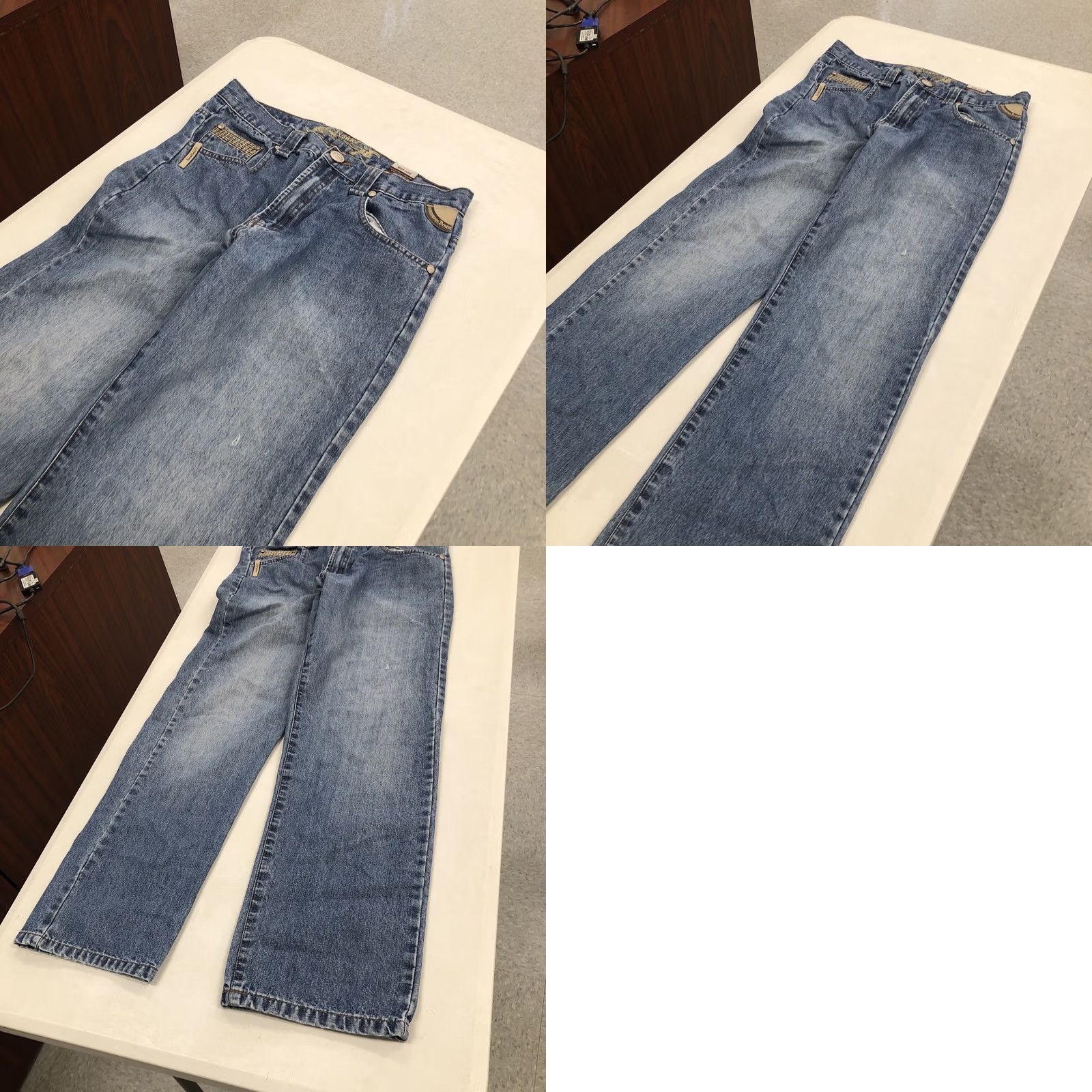 Vintage Raider Jeans Mens 32 x 29.5 Blue Baggy Embroidered Logo 5-Pocket Wide-Leg Distressed Hip Hop Skater Vintage Jeans Mens Regular Size US 32 / EU 48 - 9 Thumbnail