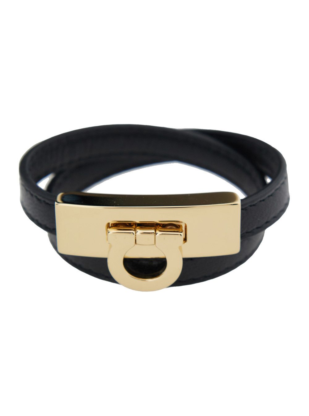 Salvatore Ferragamo Double Wrap 'Gancini' Bracelet in Black Leather for Women Size ONE SIZE - 1 Thumbnail