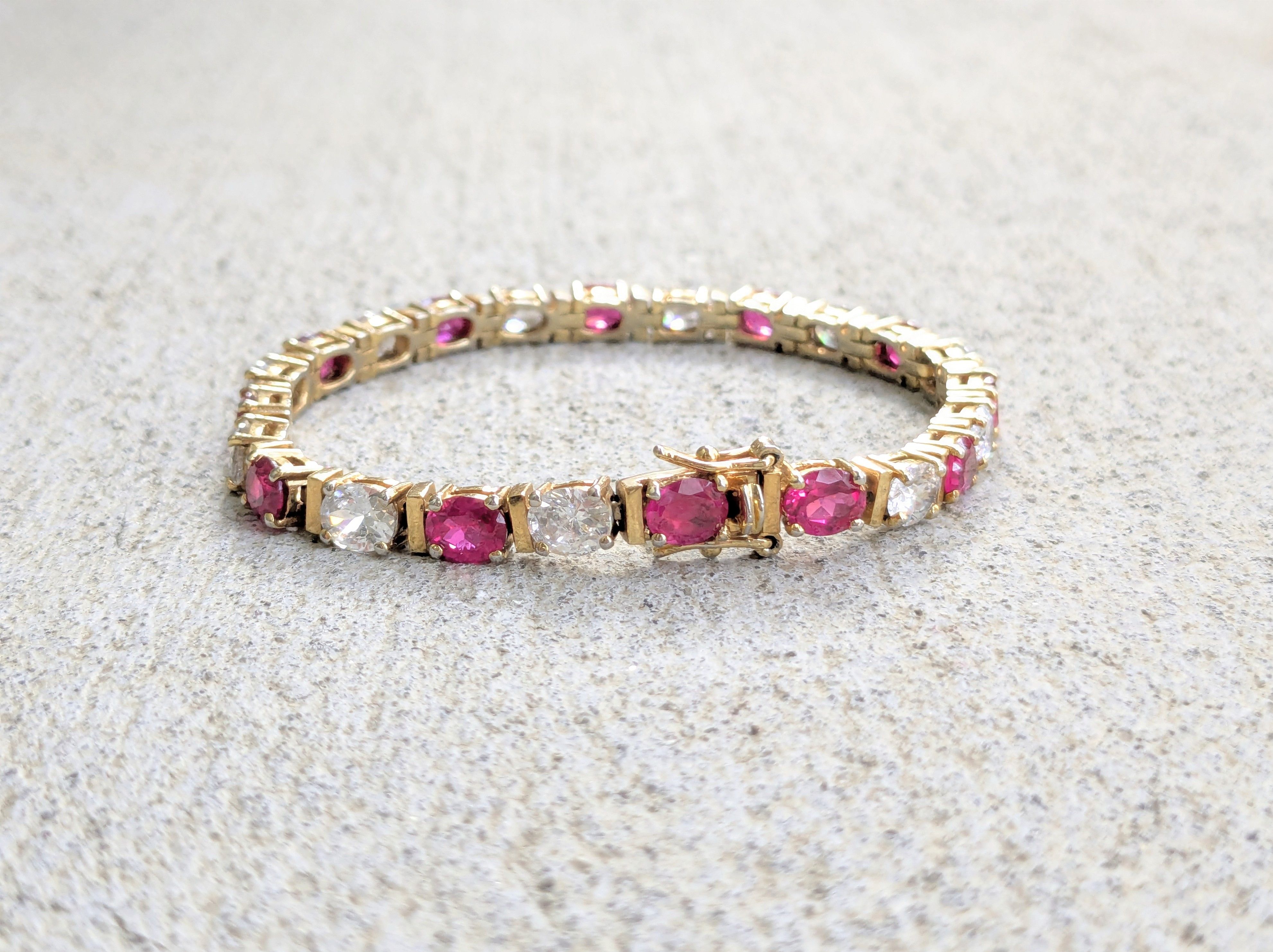 Sterling Silver Sterling Silver Tennis Bracelet Ruby CZ 7.25 Gold Vermeil Size ONE SIZE - 1 Thumbnail