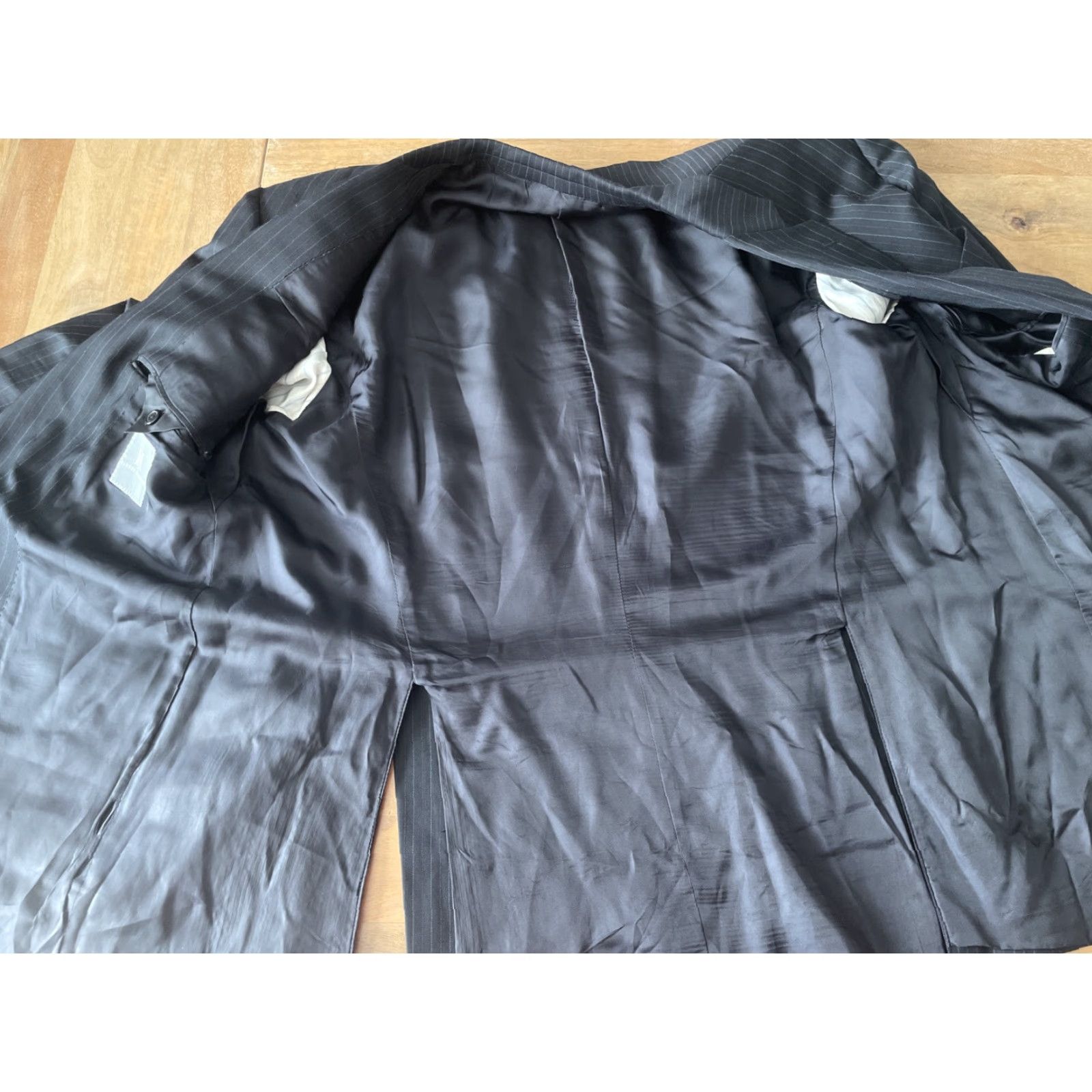 Vintage VINTAGE Hickey Freeman Black Pinstripe Sport Jacket Coat Mens 44R Blazer USA Size 44R - 7 Thumbnail