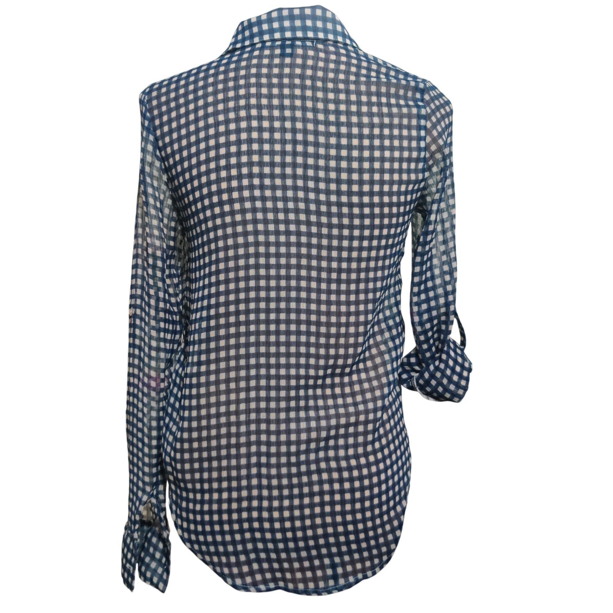 Other Living Doll Womens Shirt Sheer Checkered Button Up Preppy Ch Size XS / US 0-2 / IT 36-38 - 2 Thumbnail