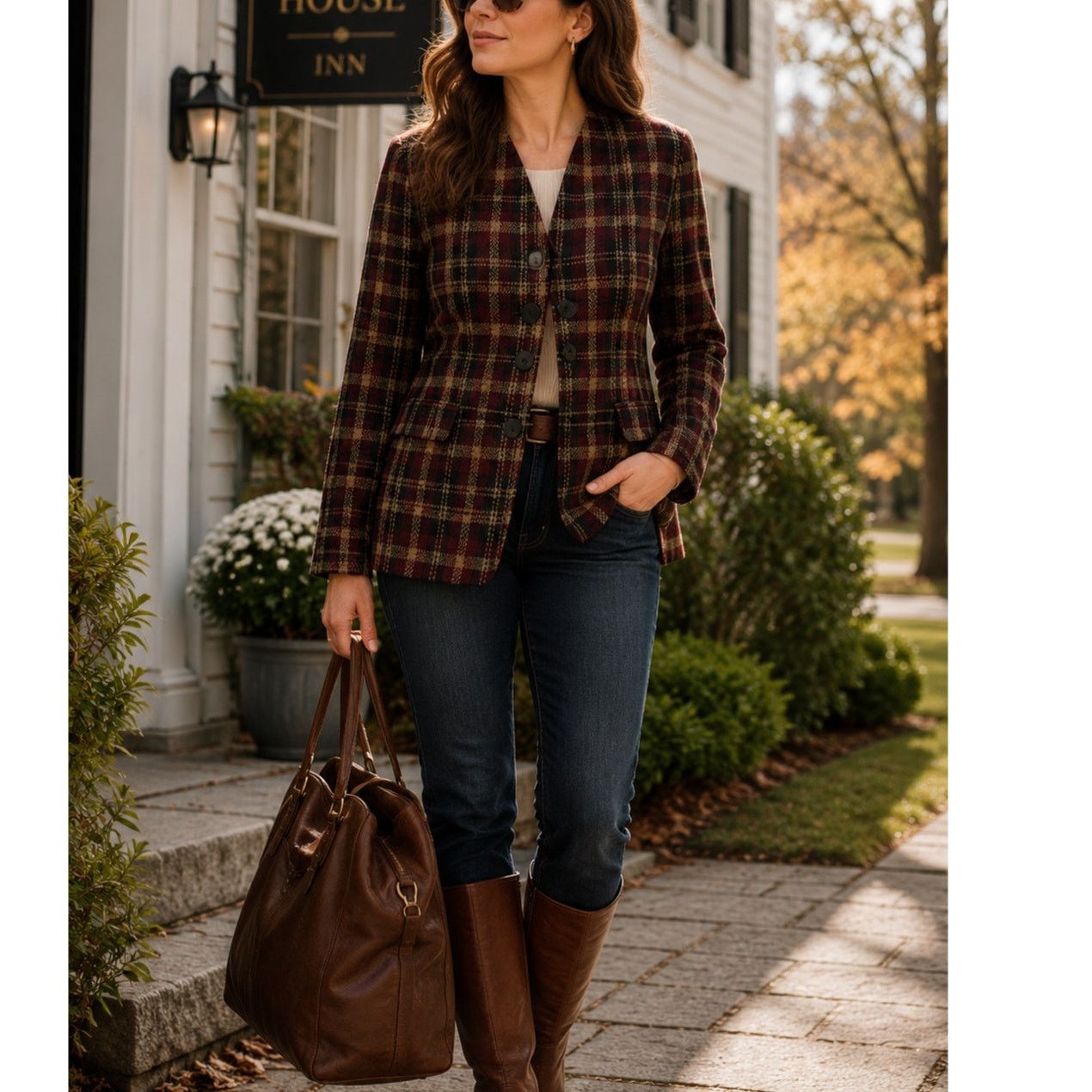 Vintage Kasper Vintage Burgundy Plaid Wool Blazer Jacket 8P Size M / US 6-8 / IT 42-44 - 1 Thumbnail