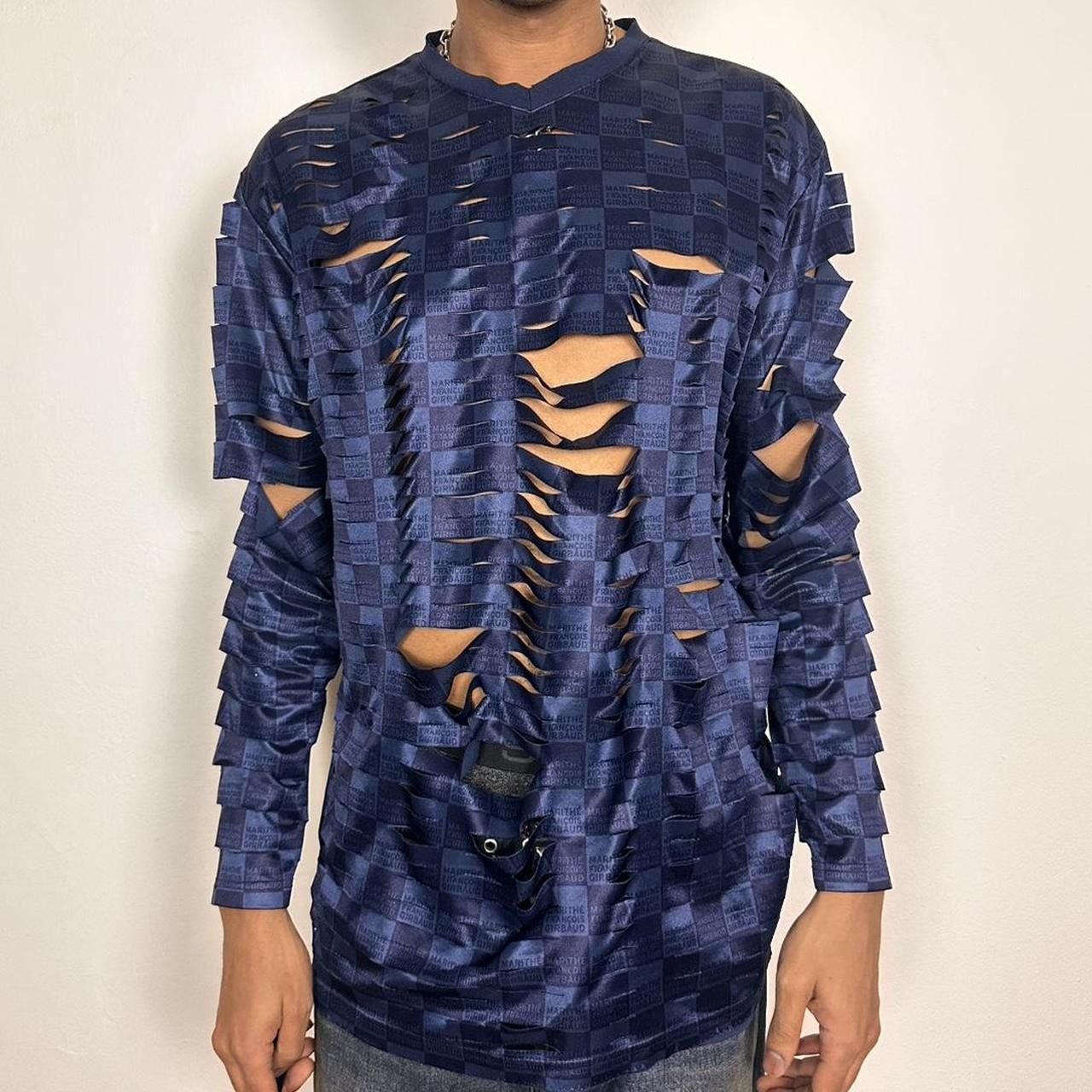 Marithe + Francois Girbaud ASTROBOI* x Girbaud Blue Slashed Checkerboard Jersey - Large Size US L / EU 52-54 / 3 - 1 Thumbnail
