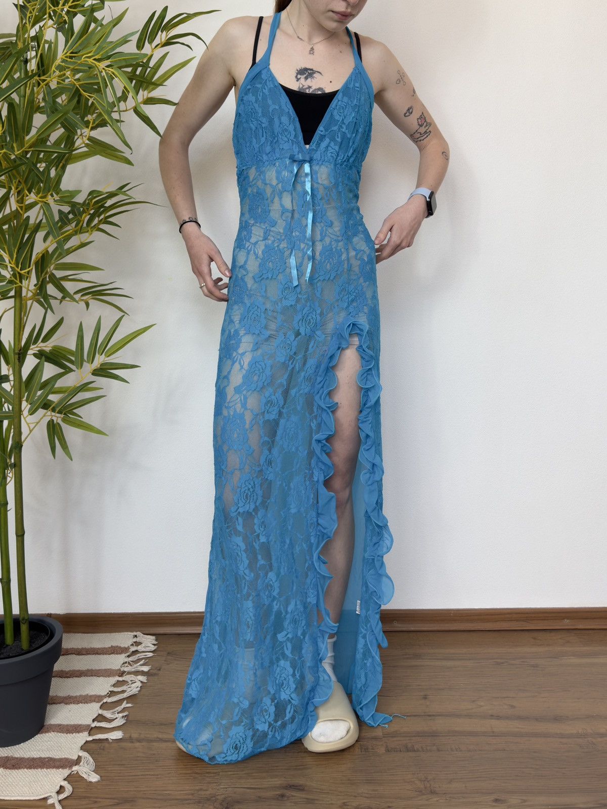 Vintage JEAN PAUL GAULTIER STYLE LACE RUCHES MESH DRESS Size S / US 4 / IT 40 - 3 Thumbnail