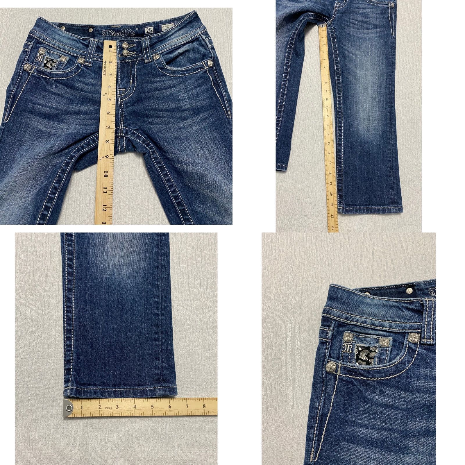 Miss Me Miss Me Jeans Capri Women 25 Distressed Paisley Embellished Pockets 5-Pocket Design Denim Capris Blue Size 42" / US 20 - 8 Thumbnail