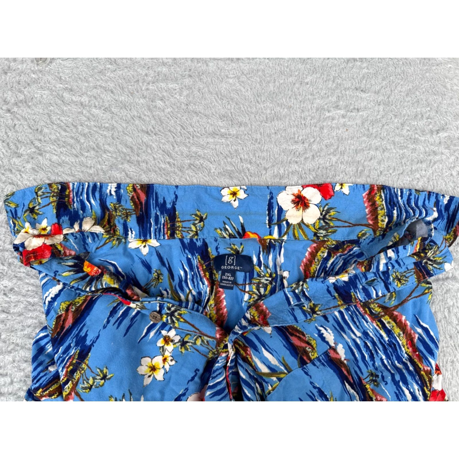 George George Shirt Men 2XL Blue Floral Island Hawaiian 100% Rayon Button-Up Size US XXL / EU 58 / 5 - 2 Thumbnail
