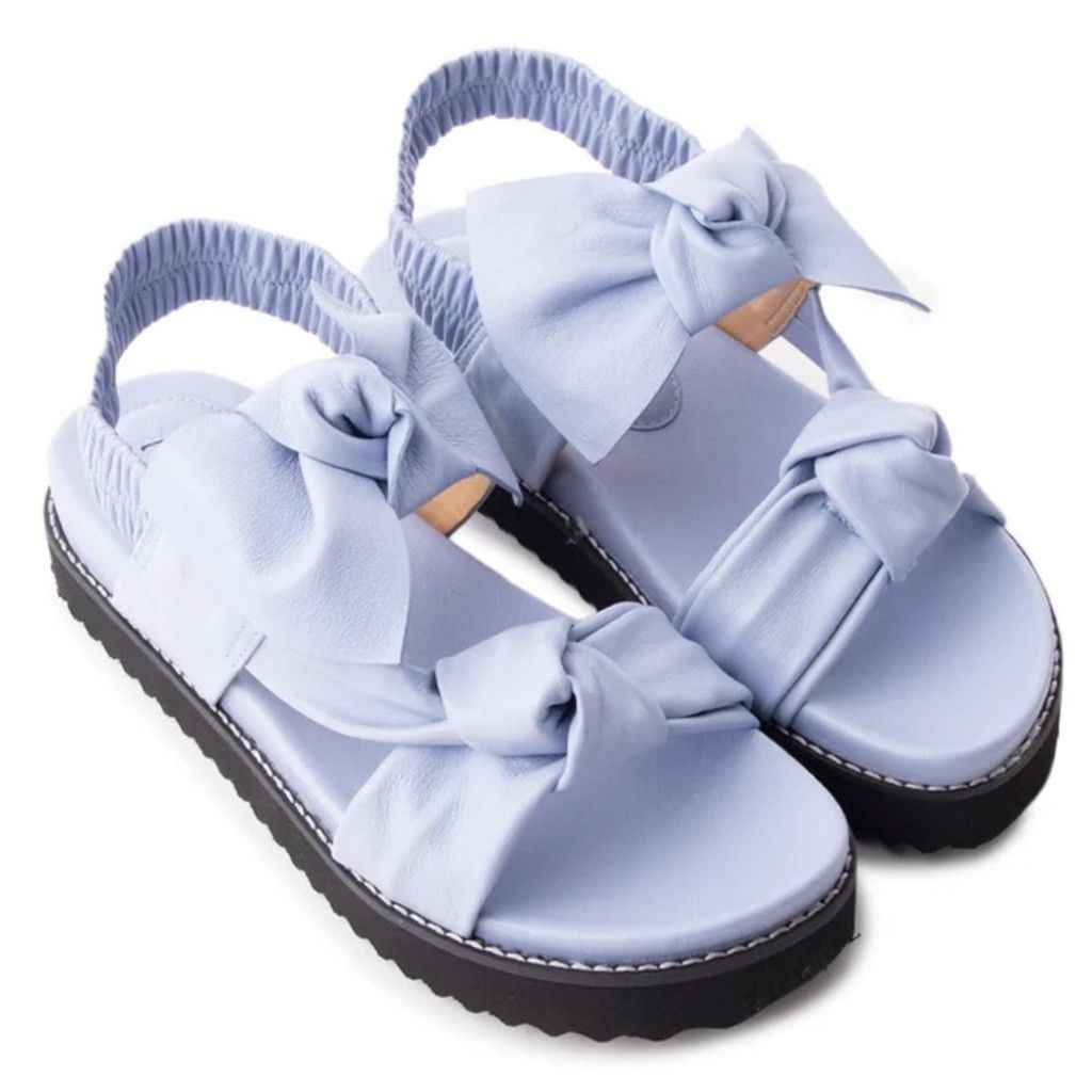 Leather NEW L’ Intervalle Atlantis Lt Blue Leather Bow Sandals 38/ 7 Size US 7 / IT 37 - 2 Thumbnail