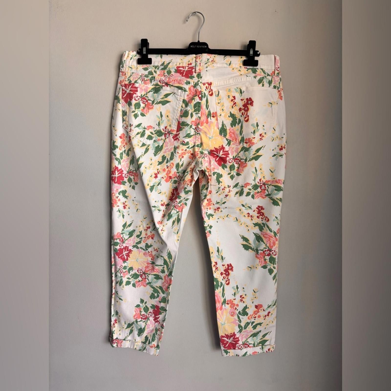 Designer NYDJ Red and White Straight Leg Jeans with Floral Pattern Size 36" / US 14 / IT 50 - 2 Thumbnail
