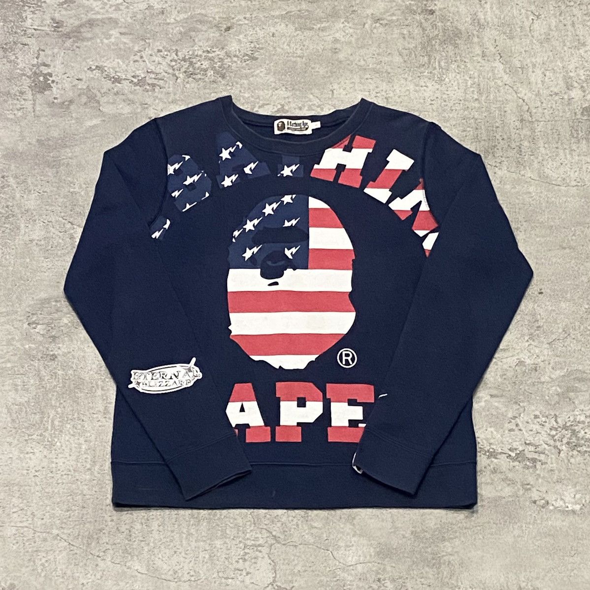 Bape Bape Flag Big Logo Navy Crewneck Size S / US 4 / IT 40 - 1 Thumbnail