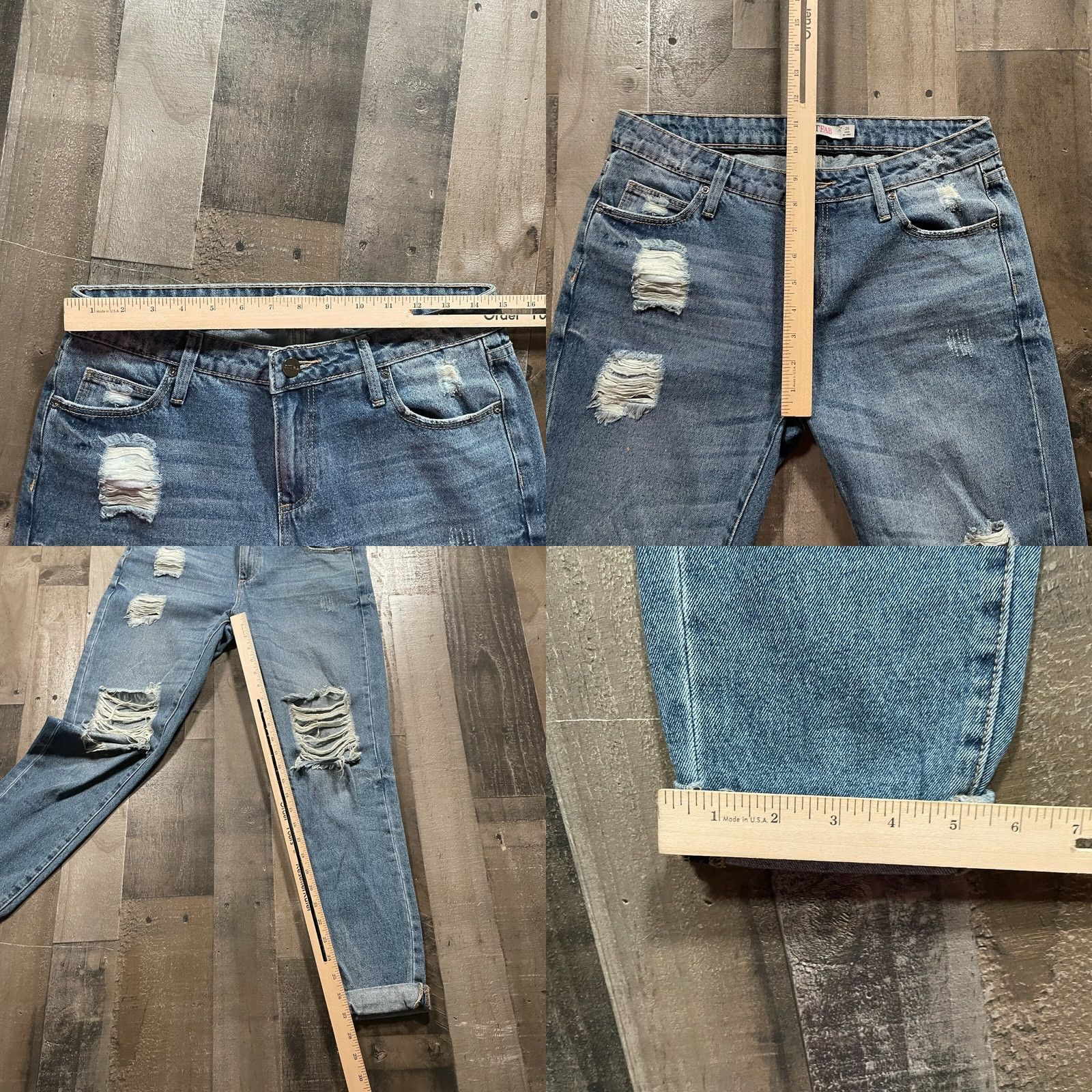 Vintage JustFab Jeans Womens 26 Mid-Rise Skinny Distressed Cuffed Rinse Blue Denim Size 26" / US 2 / IT 38 - 8 Thumbnail
